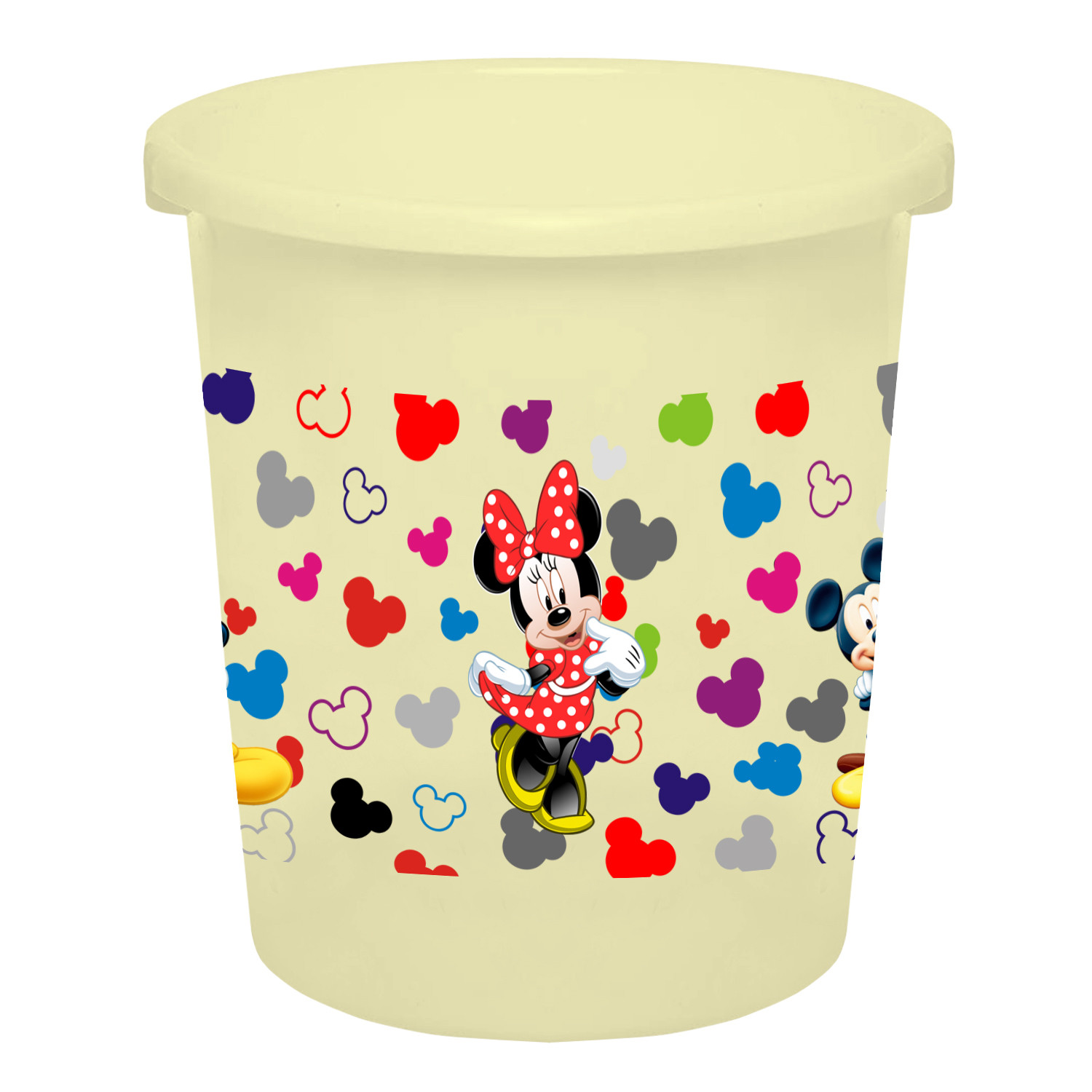 Kuber Industries Disney Team Mickey Print Plastic 3 Pieces Garbage Waste Dustbin/Recycling Bin for Home, Office, Factory, 5 Liters (Pink & Cream & White) -HS_35_KUBMART17369