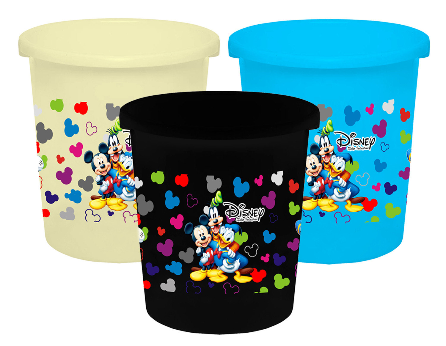Kuber Industries Disney Team Mickey Print Plastic 3 Pieces Garbage Waste Dustbin/Recycling Bin for Home, Office, Factory, 5 Liters (Cream & Blue & Black) -HS_35_KUBMART17371