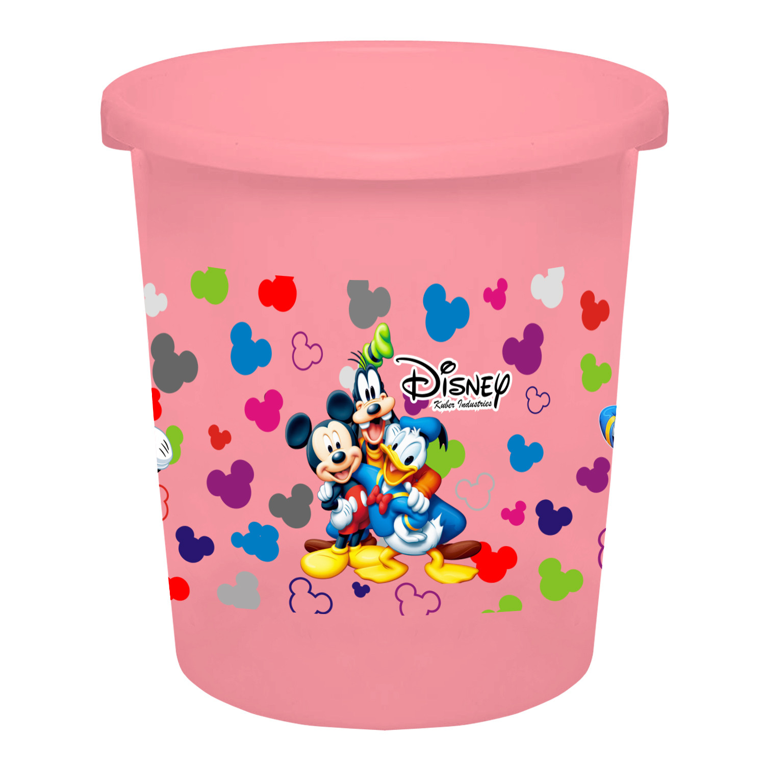 Kuber Industries Disney Team Mickey Print Plastic Bathroom Set of 5 Pieces with Bucket, Tub, Stool, Dustbin & Mug (Pink)-KUBMART15273 -HS_35_KUBMART17521