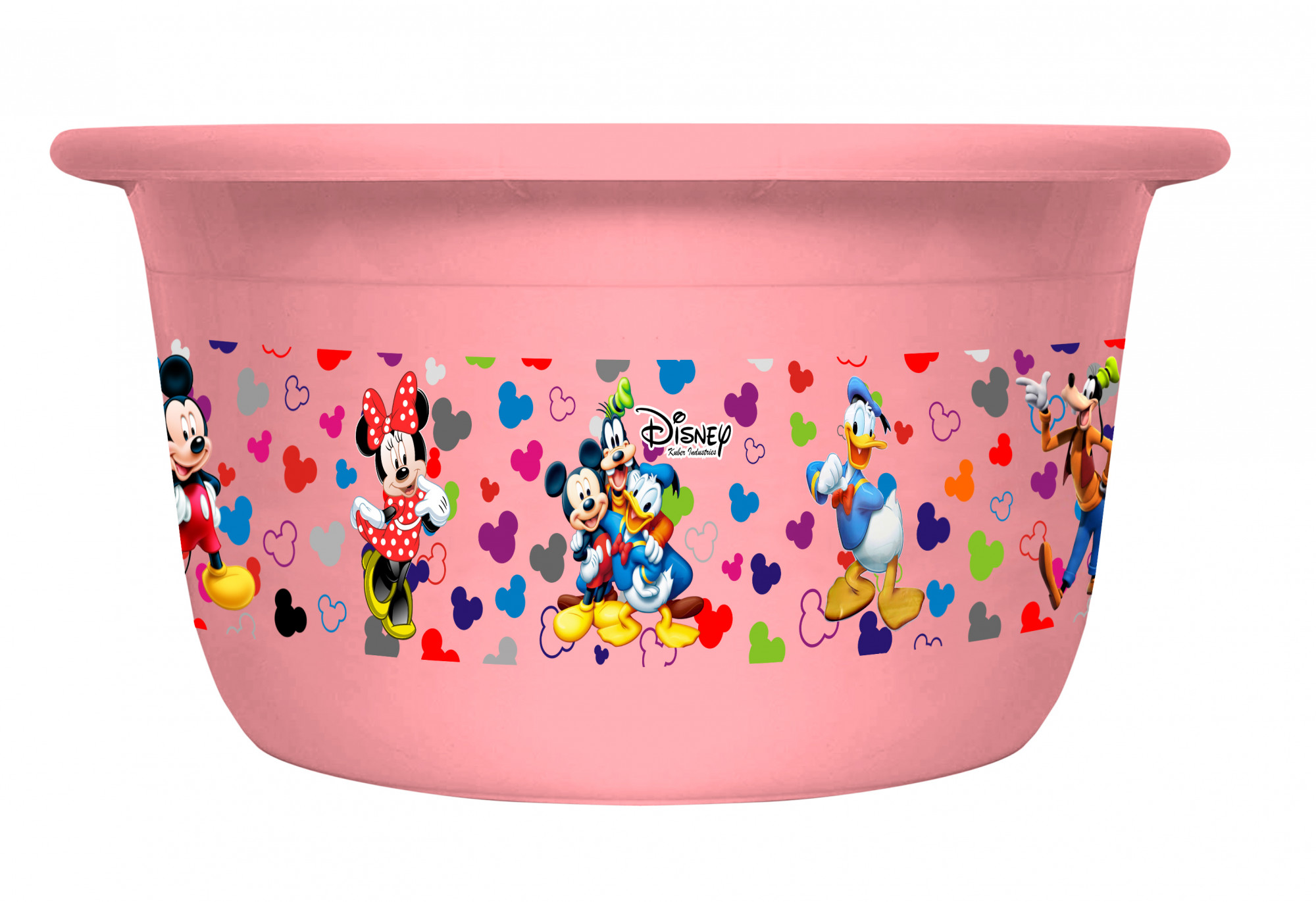 Kuber Industries Disney Team Mickey Print Plastic Bathroom Set of 5 Pieces with Bucket, Tub, Stool, Dustbin & Mug (Pink)-KUBMART15273 -HS_35_KUBMART17521