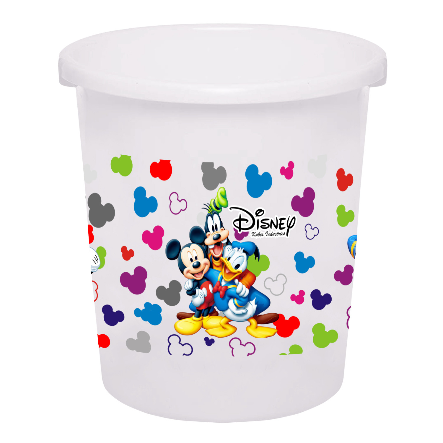 Kuber Industries Disney Team Mickey Print Plastic Bathroom Set of 5 Pieces with Bucket, Tub, Stool, Dustbin & Mug (White)-KUBMART15273 -HS_35_KUBMART17529