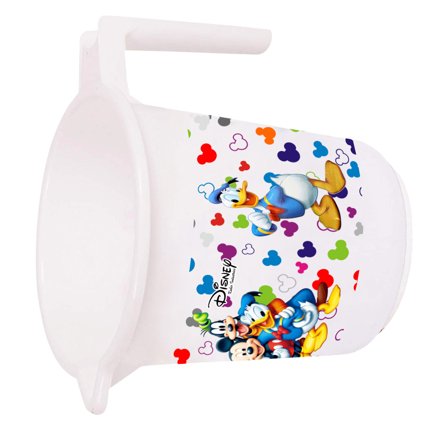 Kuber Industries Disney Team Mickey Print Plastic Bathroom Set of 5 Pieces with Bucket, Tub, Stool, Dustbin & Mug (White)-KUBMART15273 -HS_35_KUBMART17529