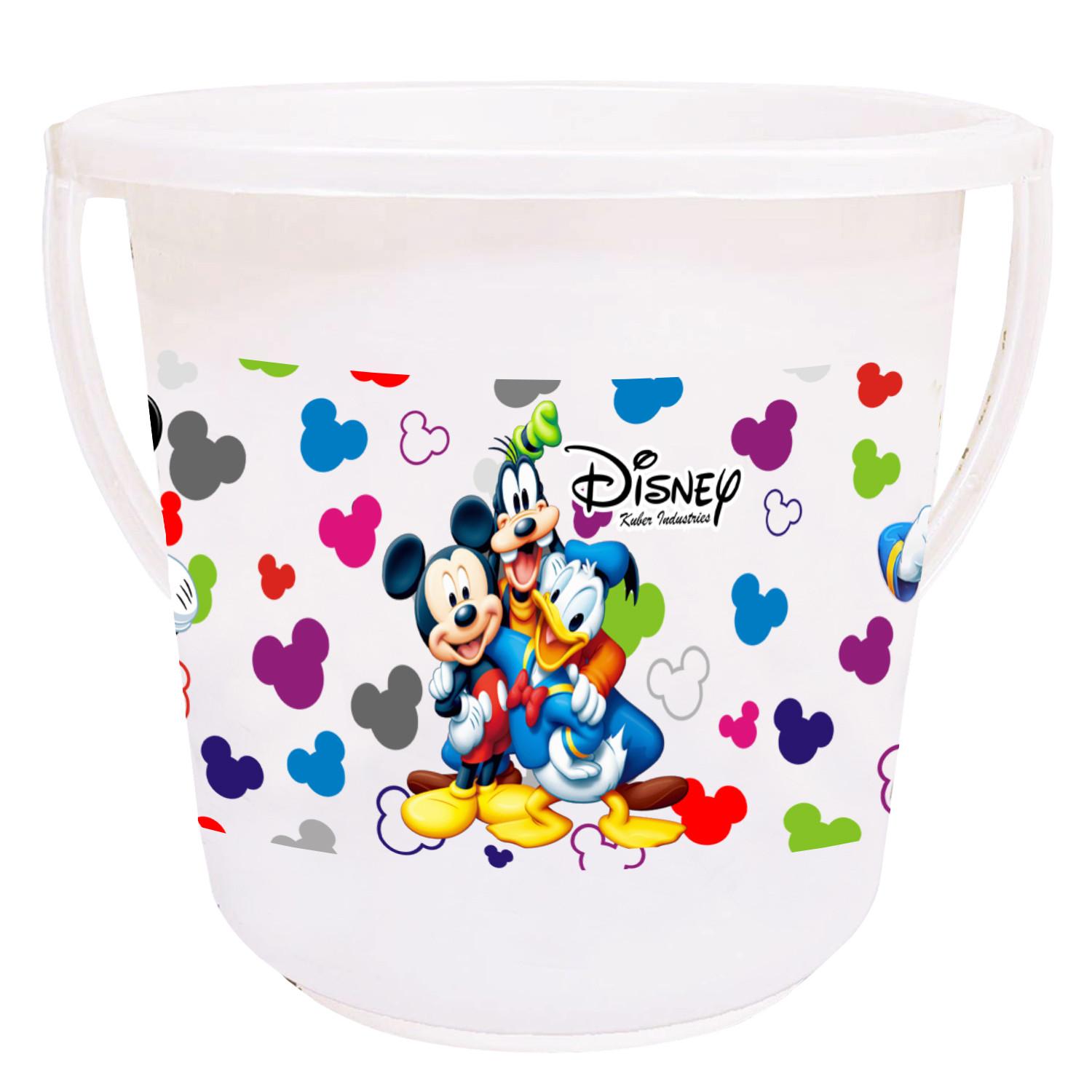 Kuber Industries Disney Team Mickey Print Plastic Bathroom Set of 5 Pieces with Bucket, Tub, Stool, Dustbin & Mug (White)-KUBMART15273 -HS_35_KUBMART17529