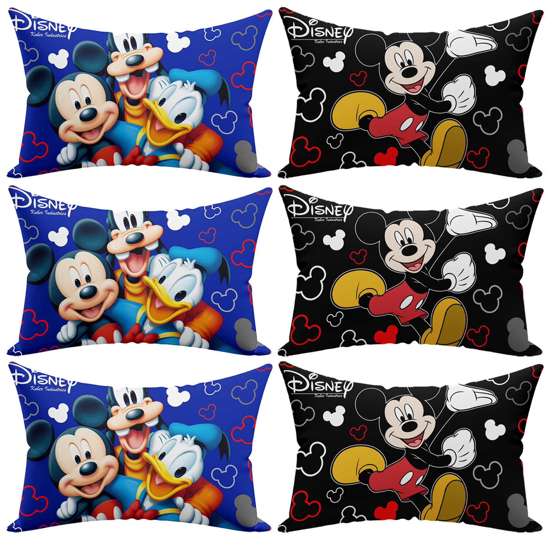 Kuber Industries Disney Team Mickey Print Silk Special long Crush Pillow Cover-Black & Royal Blue