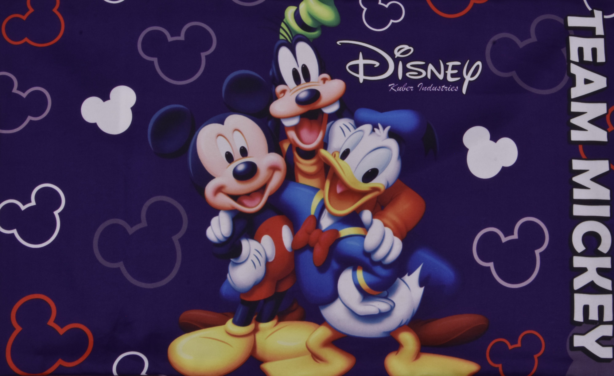 Kuber Industries Disney Team Mickey Print Silk Special long Crush Single Bedsheet with 1 Pillow Cover (Royal Blue)