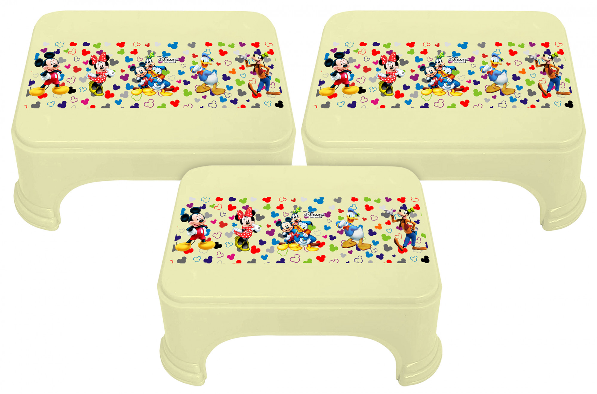 Kuber Industries Disney Team Mickey Print Square Plastic Bathroom Stool (Cream) -HS_35_KUBMART17259