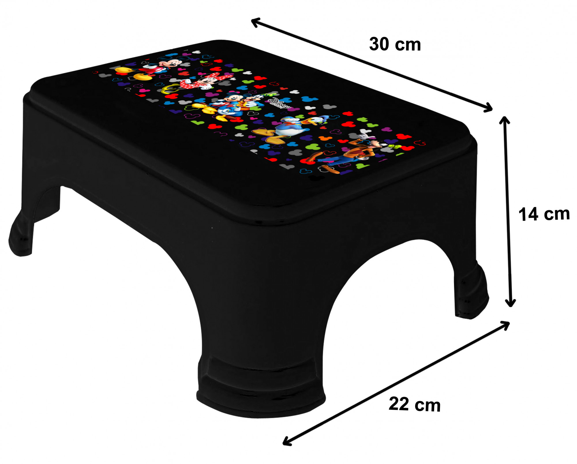 Kuber Industries Disney Team Mickey Print Square Plastic Bathroom Stool (Set of 2, Black & White) -HS_35_KUBMART17301