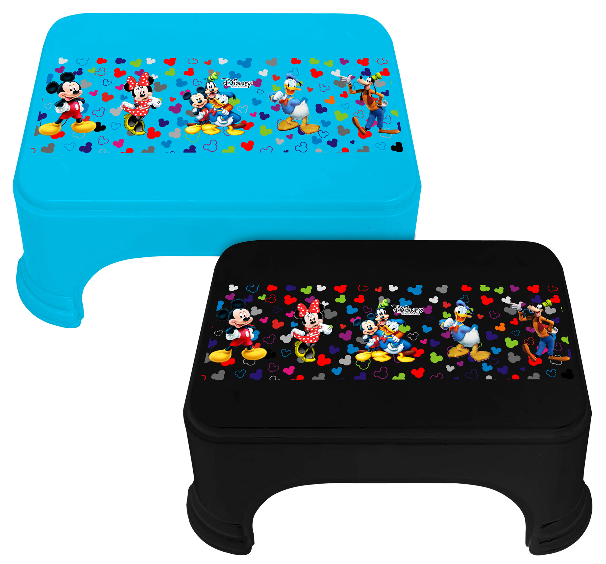 Kuber Industries Disney Team Mickey Print Square Plastic Bathroom Stool (Set of 2, Blue & Black) -HS_35_KUBMART17297
