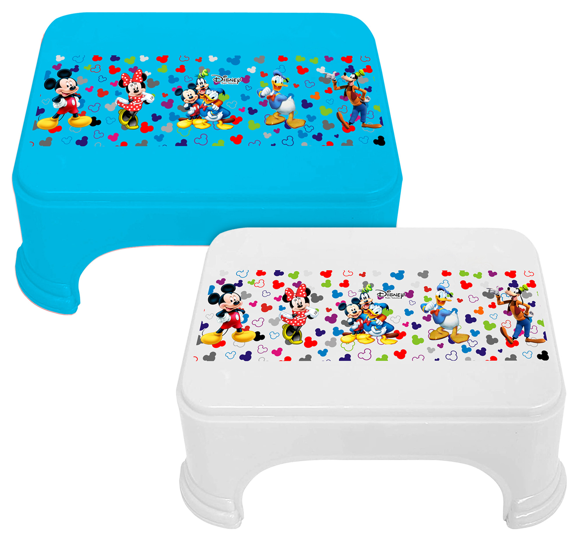 Kuber Industries Disney Team Mickey Print Square Plastic Bathroom Stool (Set of 2, Blue & White) -HS_35_KUBMART17299