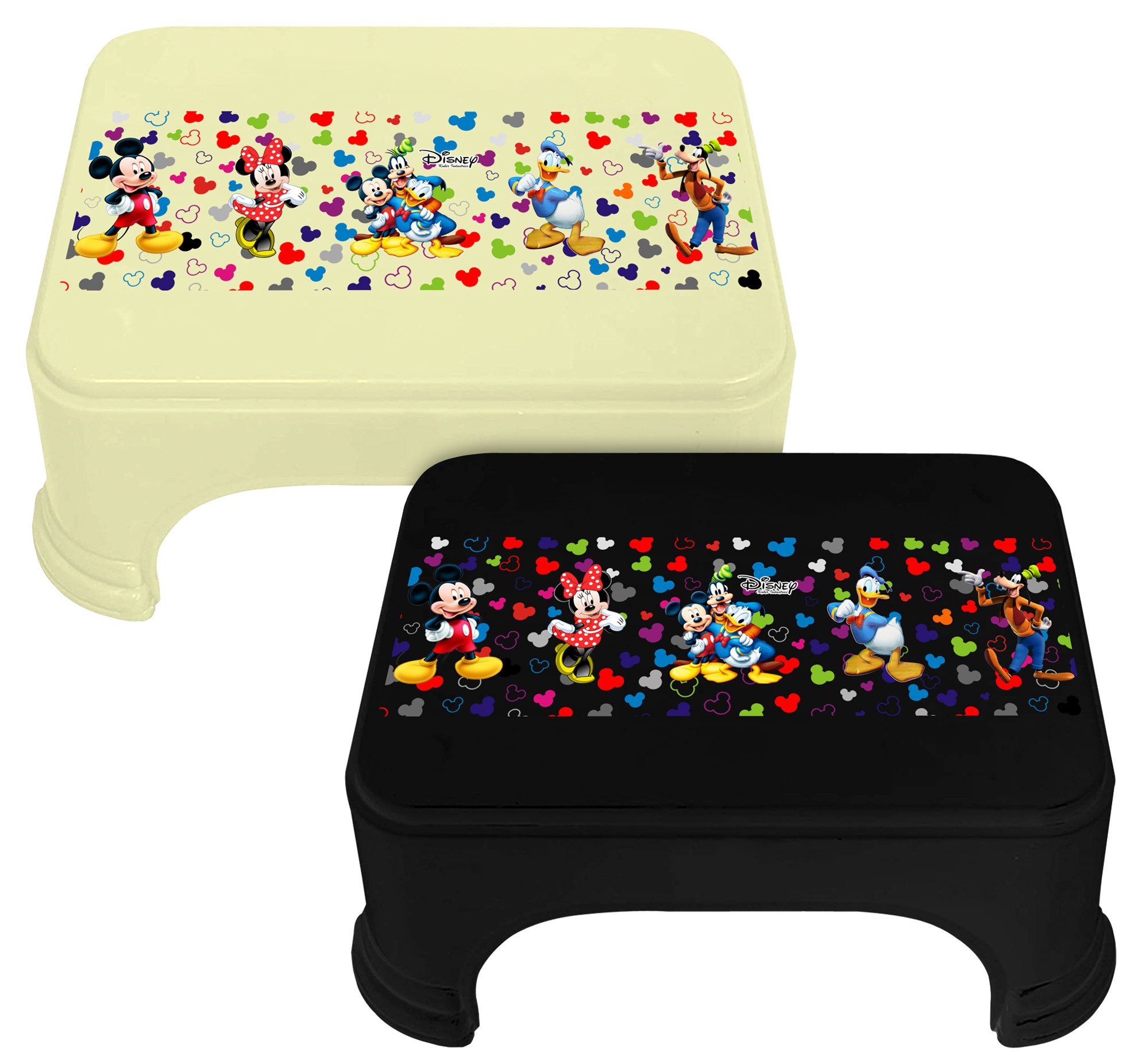 Kuber Industries Disney Team Mickey Print Square Plastic Bathroom Stool (Set of 2, Cream & Black) -HS_35_KUBMART17293