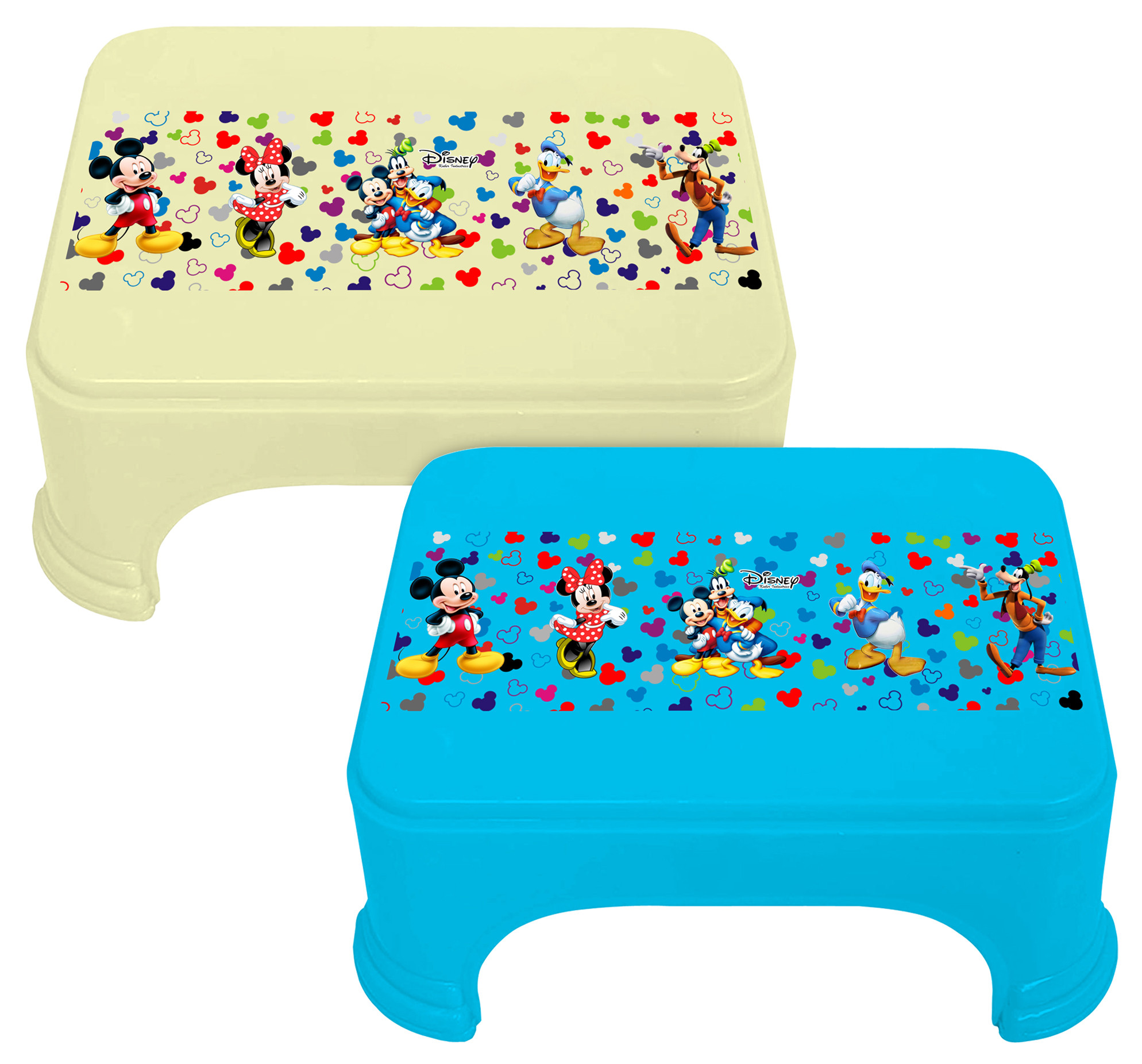 Kuber Industries Disney Team Mickey Print Square Plastic Bathroom Stool (Set of 2, Cream & Blue) -HS_35_KUBMART17291