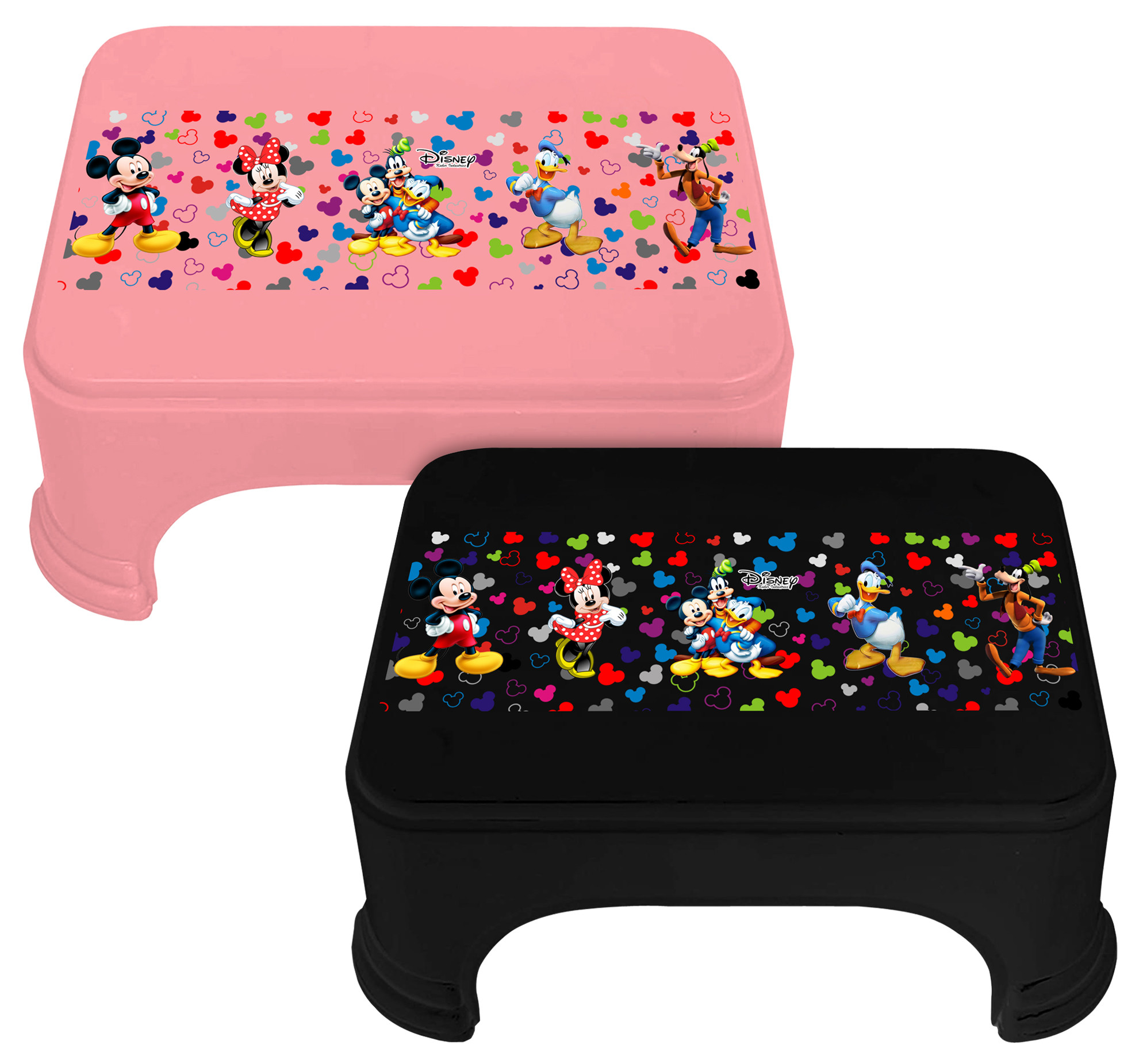 Kuber Industries Disney Team Mickey Print Square Plastic Bathroom Stool (Set of 2, Pink & Black) -HS_35_KUBMART17287