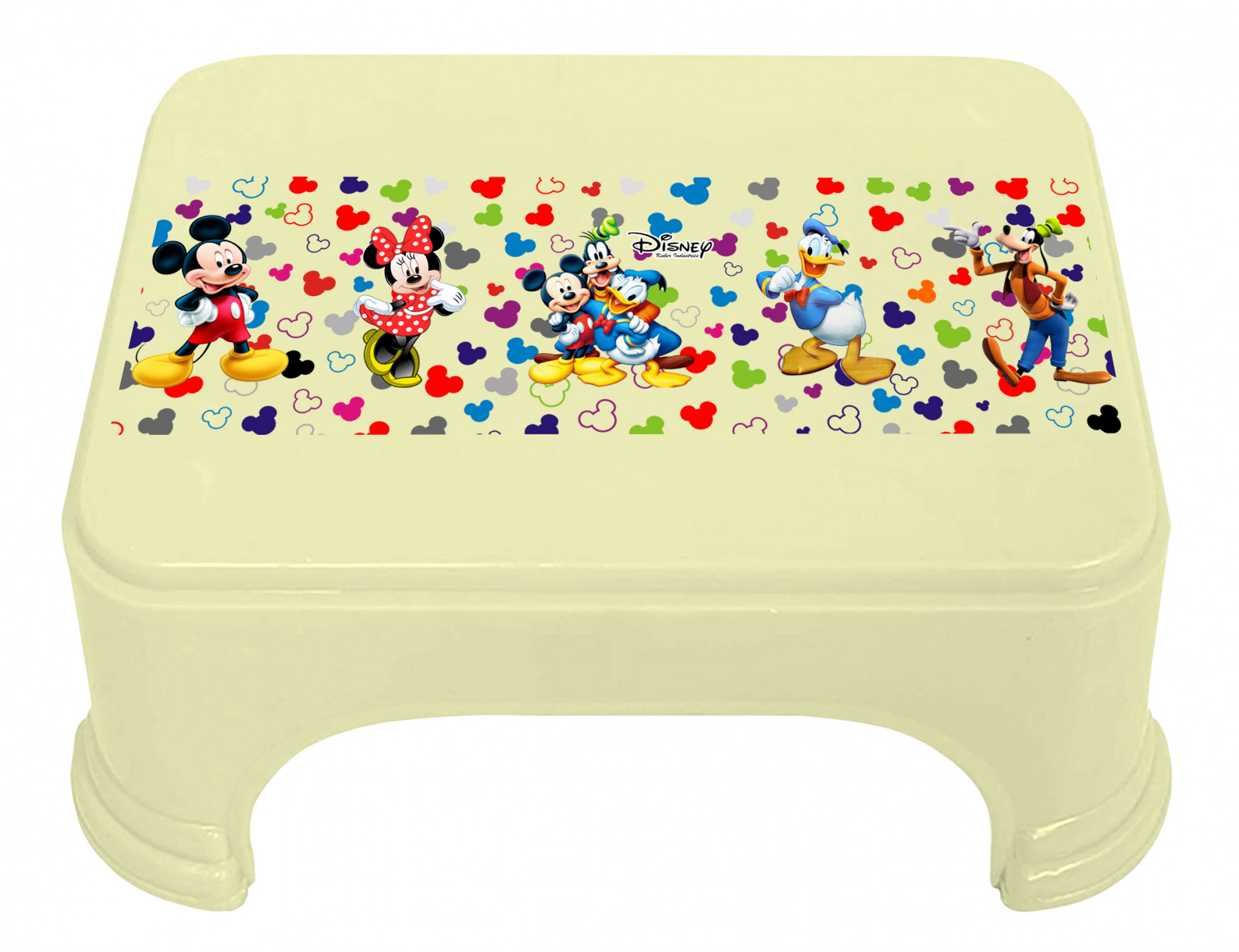 Kuber Industries Disney Team Mickey Print Square Plastic Bathroom Stool (Set of 2, Pink & Cream) -HS_35_KUBMART17283