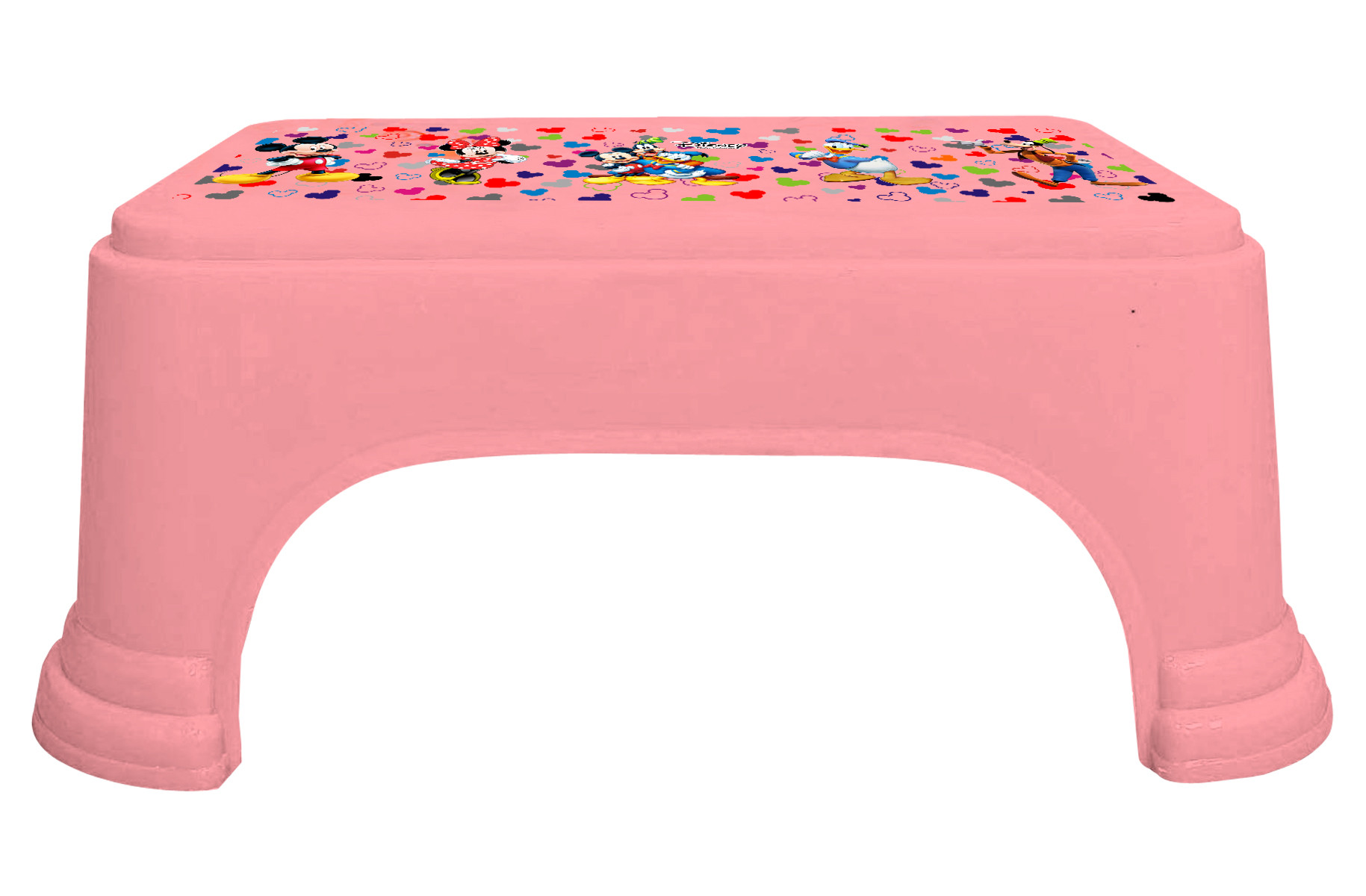 Kuber Industries Disney Team Mickey Print Square Plastic Bathroom Stool (Set of 2, Pink & Cream) -HS_35_KUBMART17283