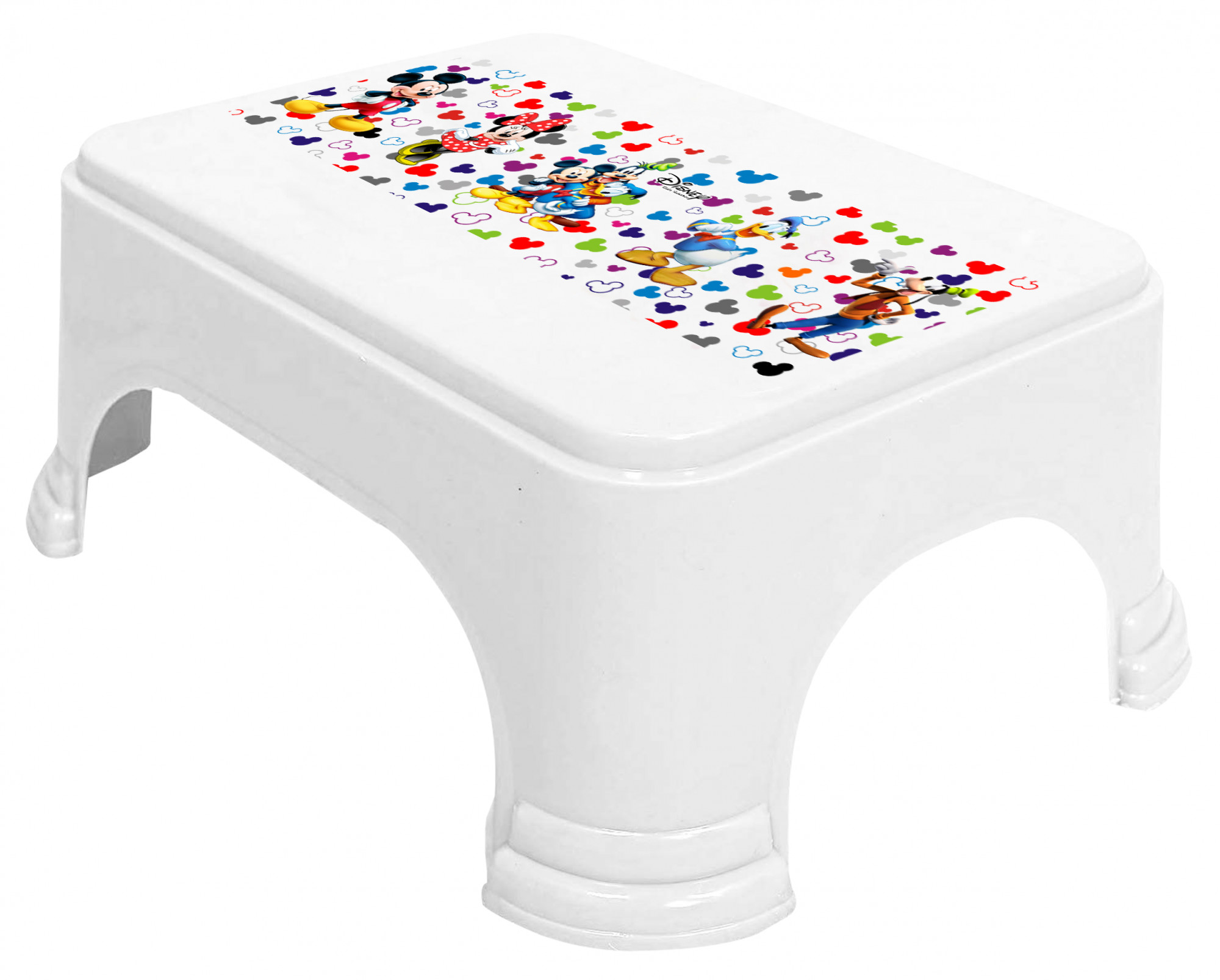 Kuber Industries Disney Team Mickey Print Square Plastic Bathroom Stool (Set of 2, Pink & White) -HS_35_KUBMART17289