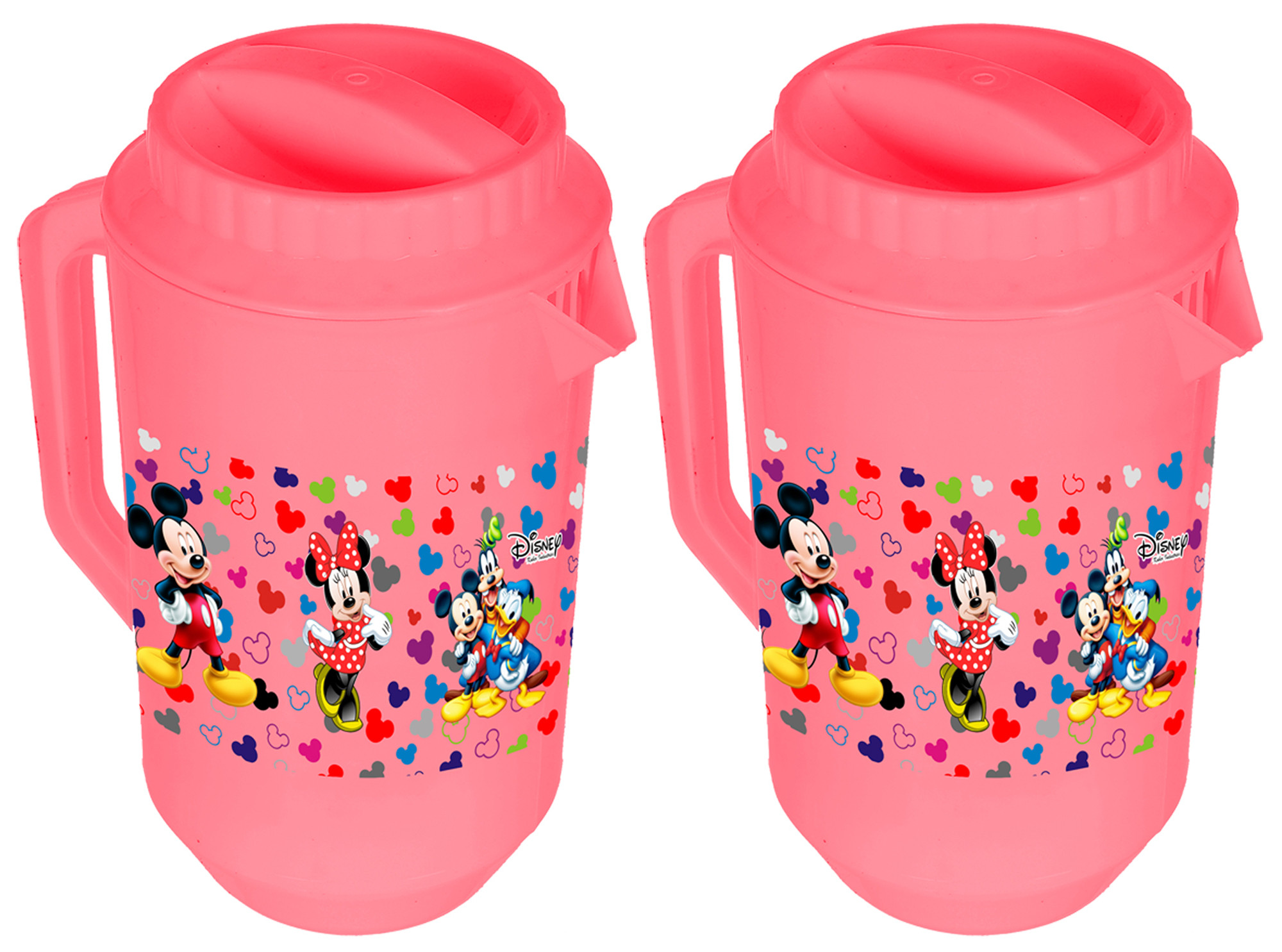 Kuber Industries Disney Team Mickey Print Unbreakable Multipurpose Plastic Water & Juice Jug With Lid,2 Ltr (Pink)