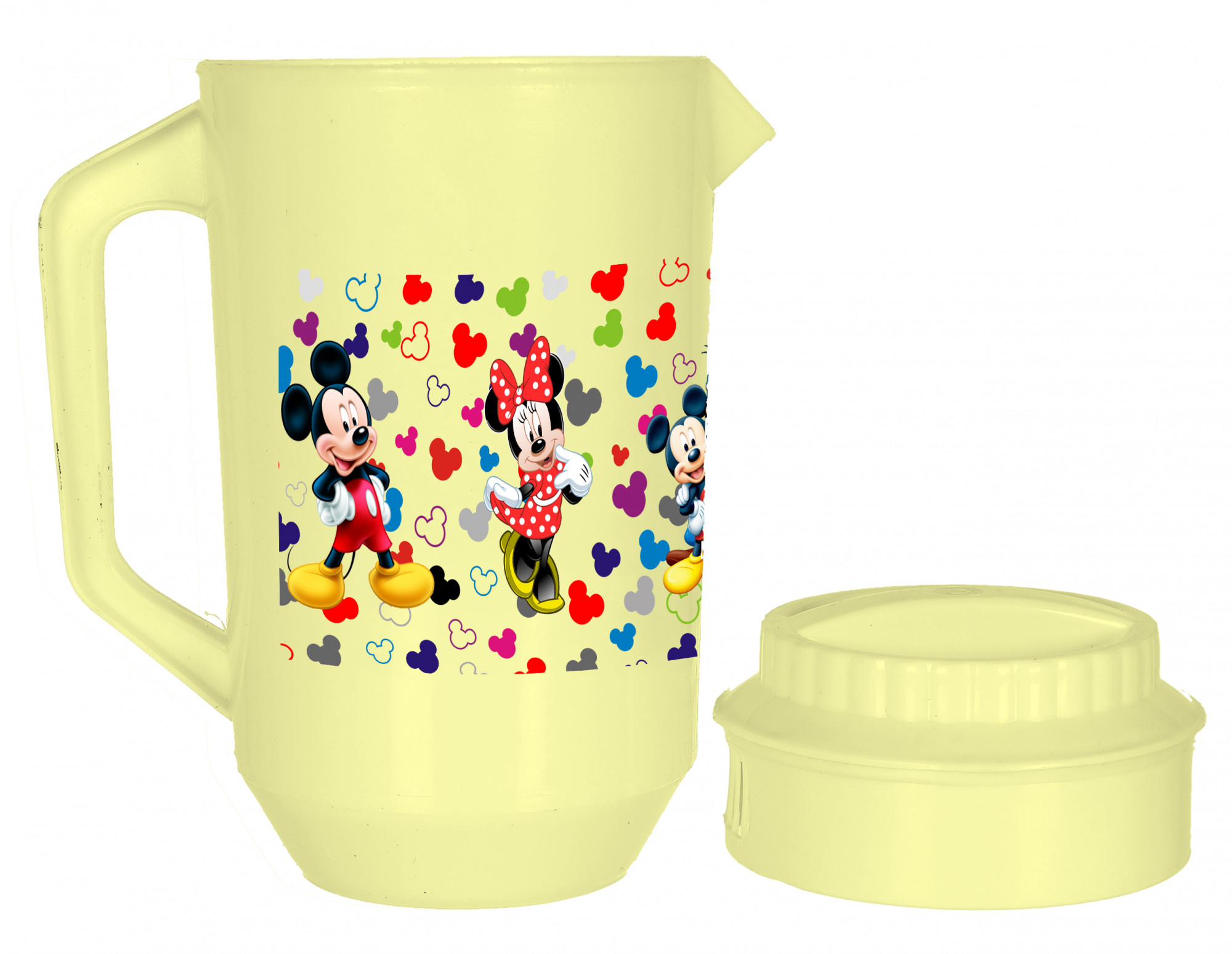 Kuber Industries Disney Team Mickey Print Unbreakable Multipurpose Plastic Water & Juice Jug With Lid,2 Ltr (Cream)