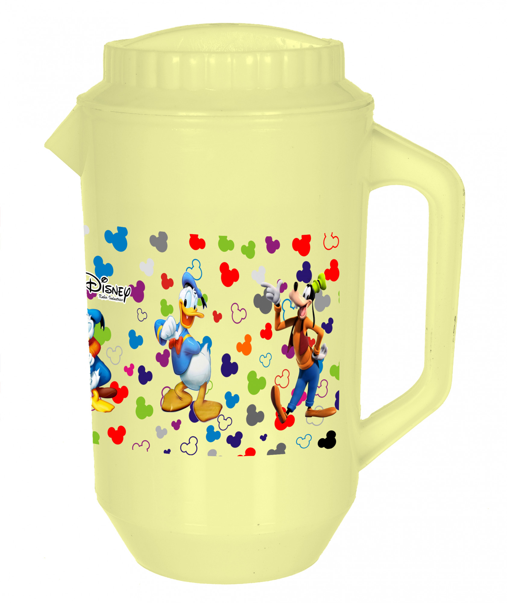 Kuber Industries Disney Team Mickey Print Unbreakable Multipurpose Plastic Water & Juice Jug With Lid,2 Ltr (Cream)