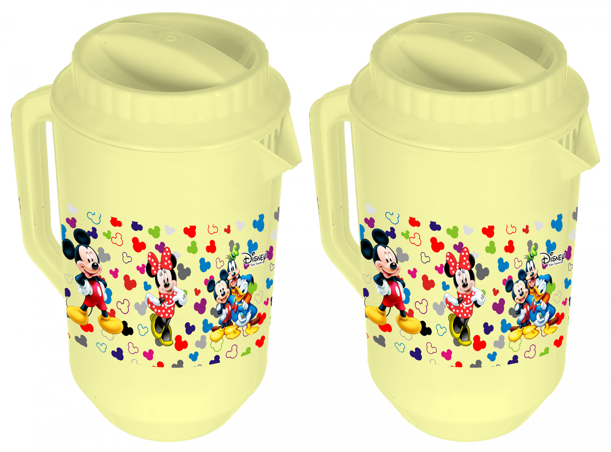 Kuber Industries Disney Team Mickey Print Unbreakable Multipurpose Plastic Water & Juice Jug With Lid,2 Ltr (Cream)