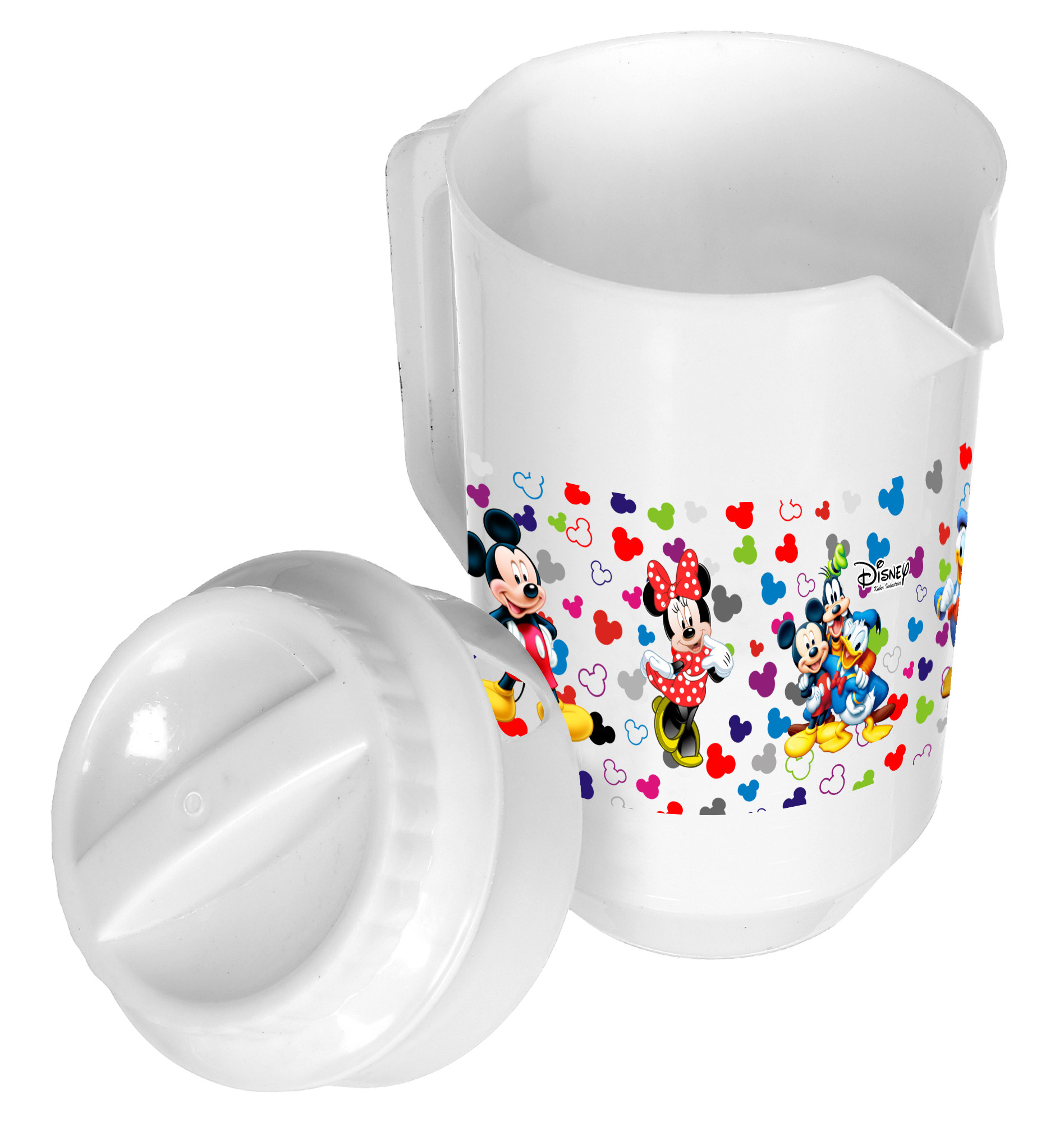 Kuber Industries Disney Team Mickey Print Unbreakable Multipurpose Plastic Water & Juice Jug With Lid,2 Ltr (White)