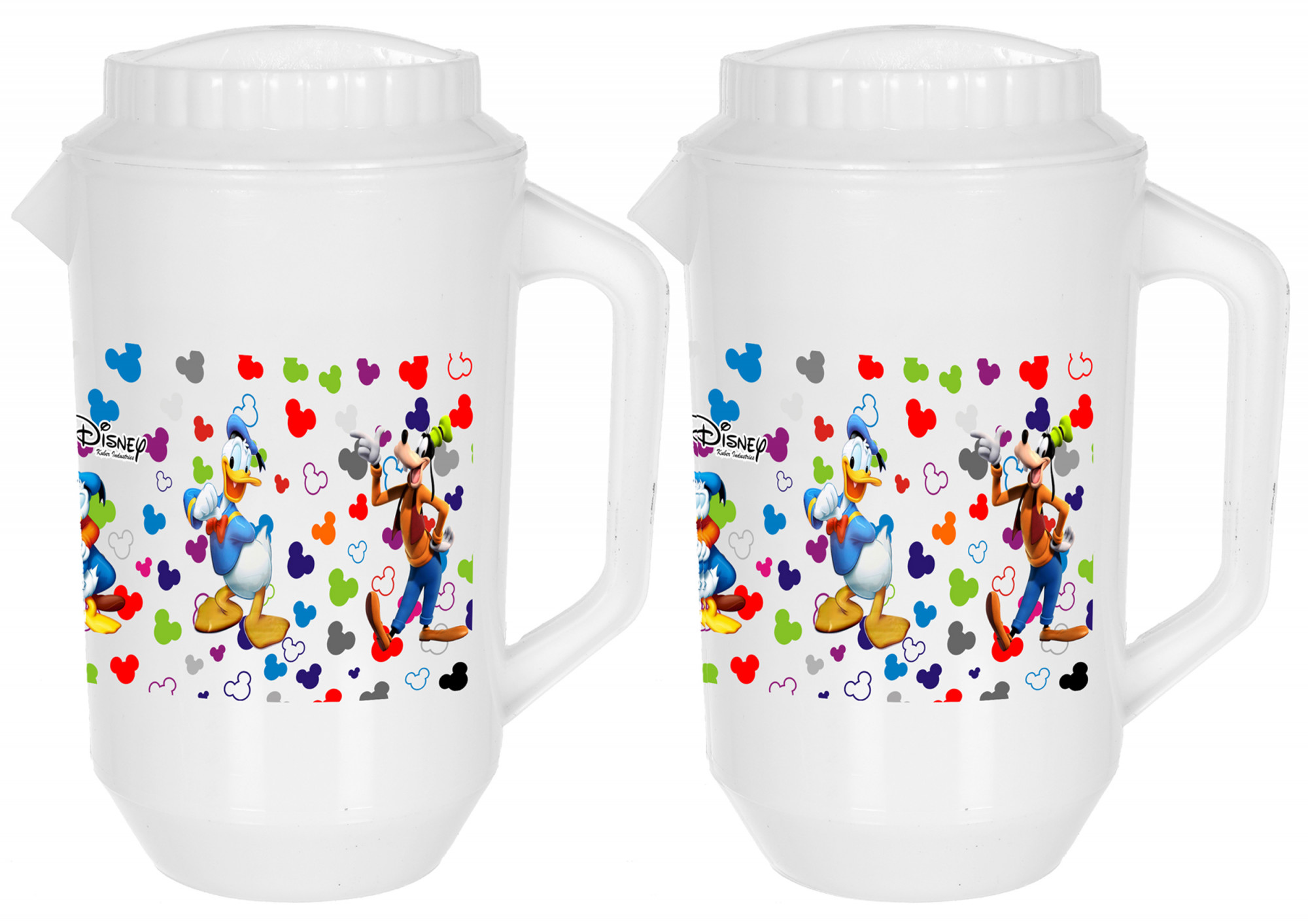 Kuber Industries Disney Team Mickey Print Unbreakable Multipurpose Plastic Water & Juice Jug With Lid,2 Ltr (White)