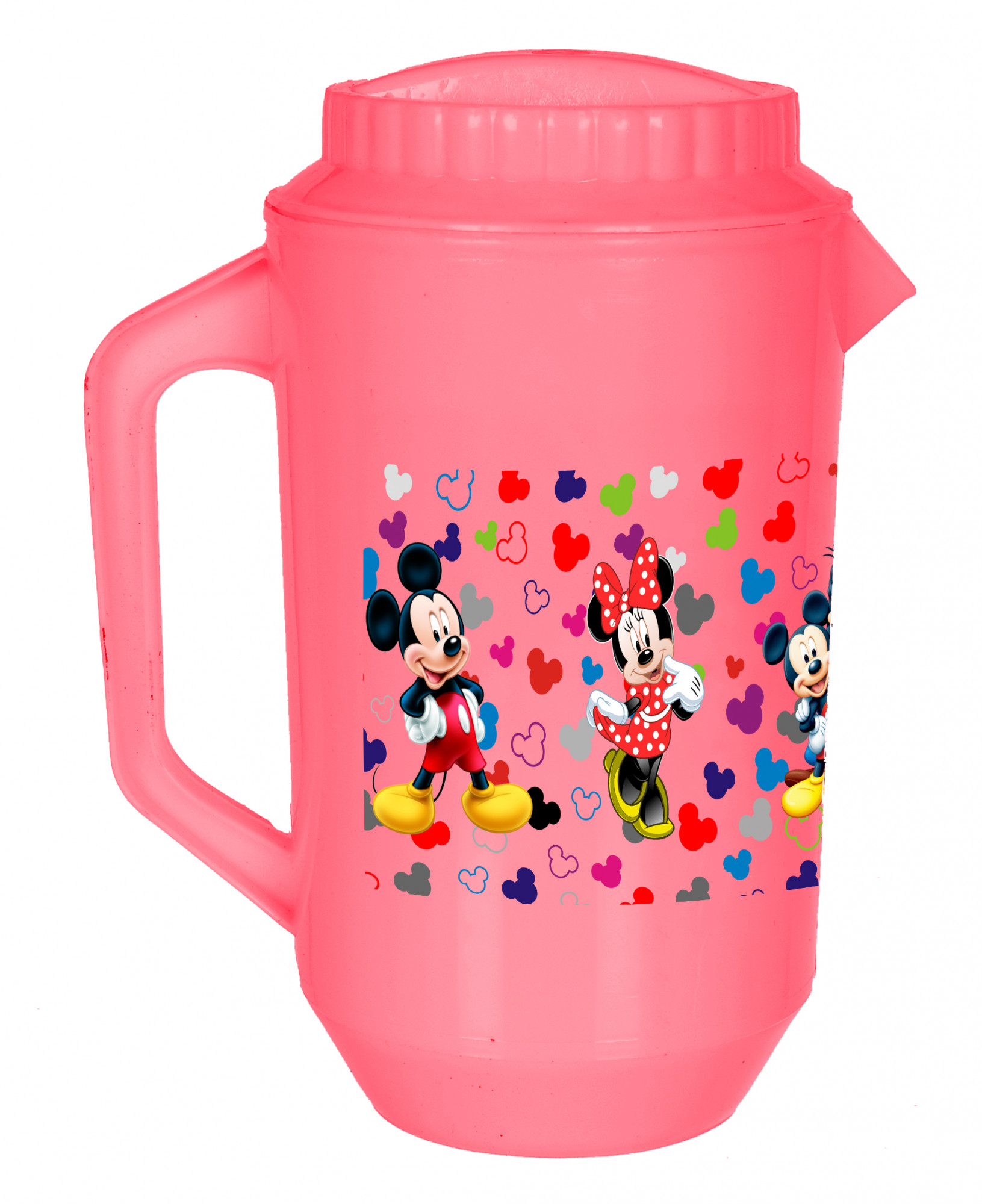 Kuber Industries Disney Team Mickey Print Unbreakable Multipurpose Plastic Water & Juice Jug With Lid,2 Ltr (Set Of 2, Pink & Cream)