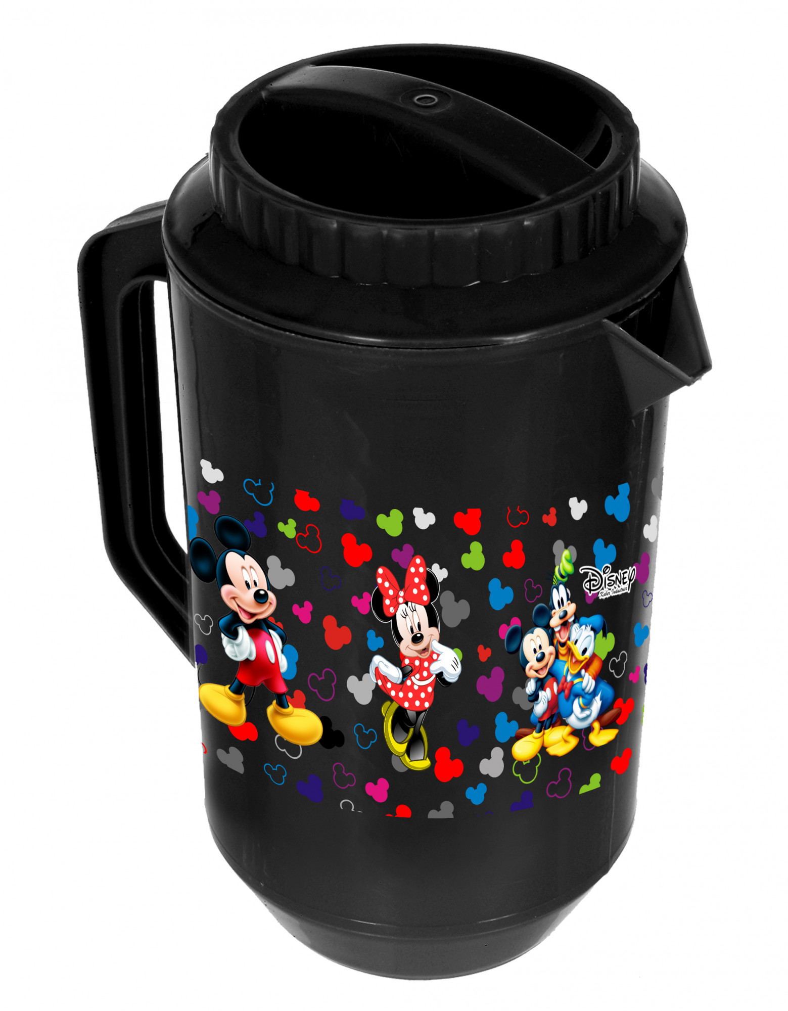 Kuber Industries Disney Team Mickey Print Unbreakable Multipurpose Plastic Water & Juice Jug With Lid,2 Ltr (Set Of 2, Pink & Black)