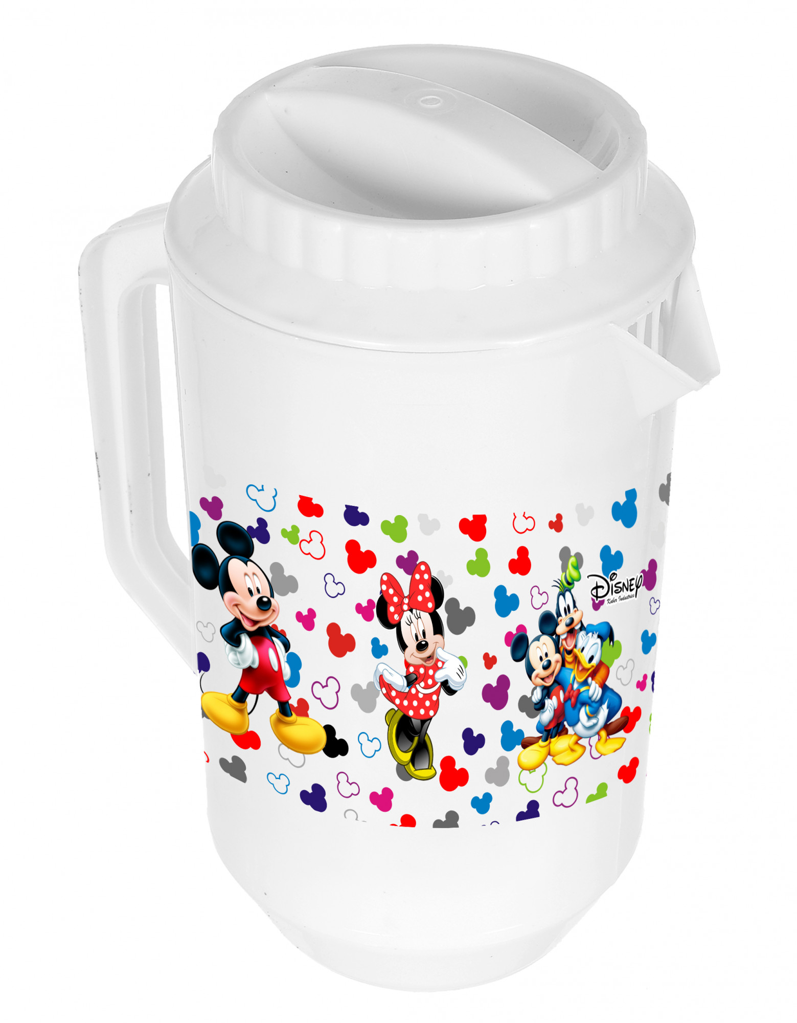 Kuber Industries Disney Team Mickey Print Unbreakable Multipurpose Plastic Water & Juice Jug With Lid,2 Ltr (Set Of 2, Pink & White)