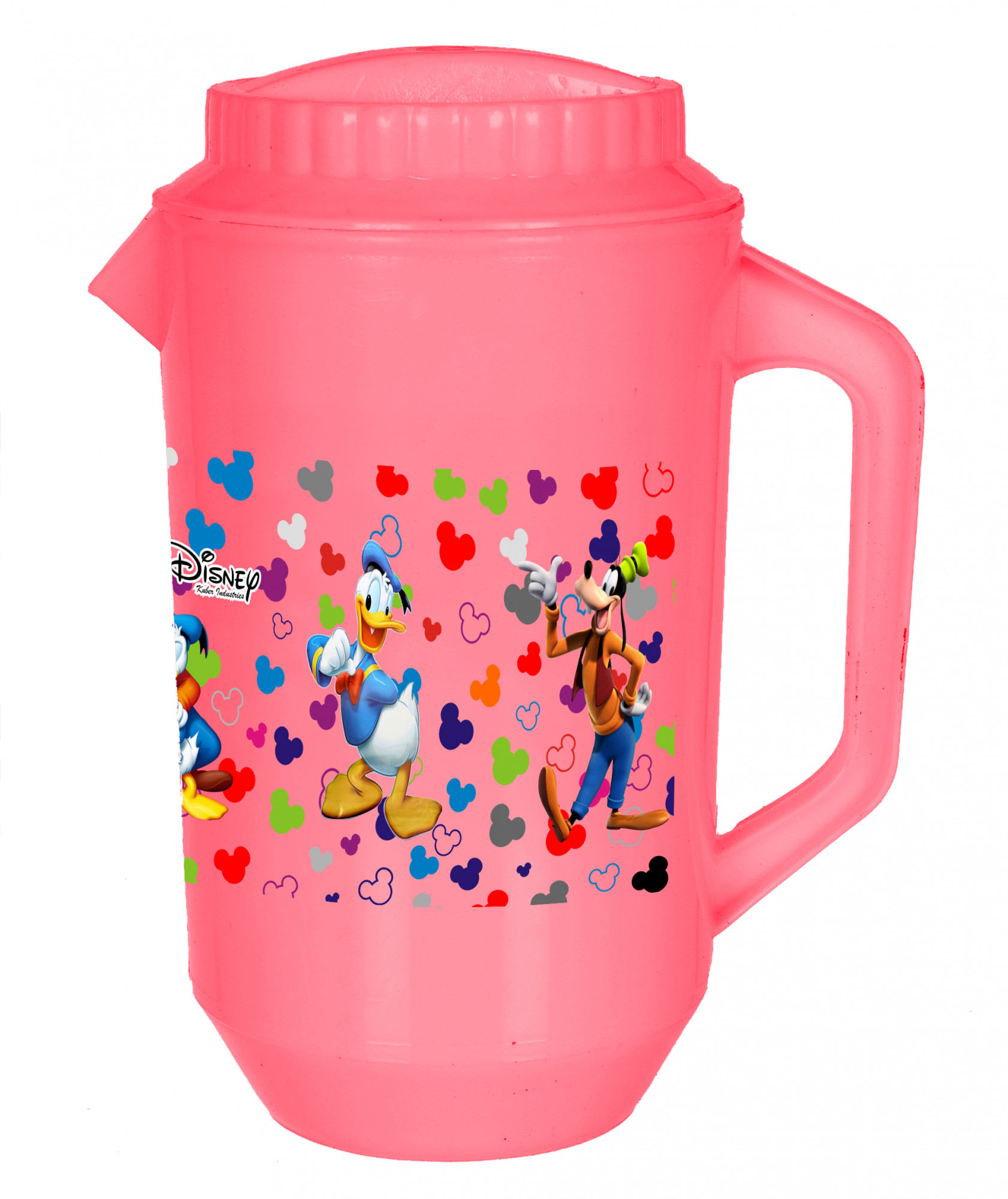 Kuber Industries Disney Team Mickey Print Unbreakable Multipurpose Plastic Water & Juice Jug With Lid,2 Ltr (Set Of 2, Pink & White)