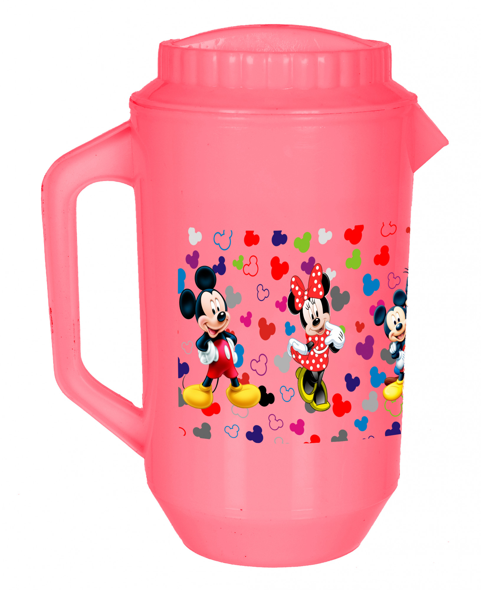 Kuber Industries Disney Team Mickey Print Unbreakable Multipurpose Plastic Water & Juice Jug With Lid,2 Ltr (Set Of 2, Pink & White)