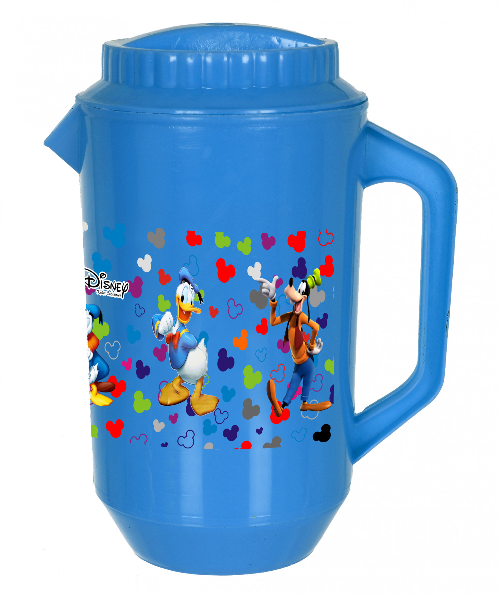 Kuber Industries Disney Team Mickey Print Unbreakable Multipurpose Plastic Water & Juice Jug With Lid,2 Ltr (Set Of 2, Cream & Blue)