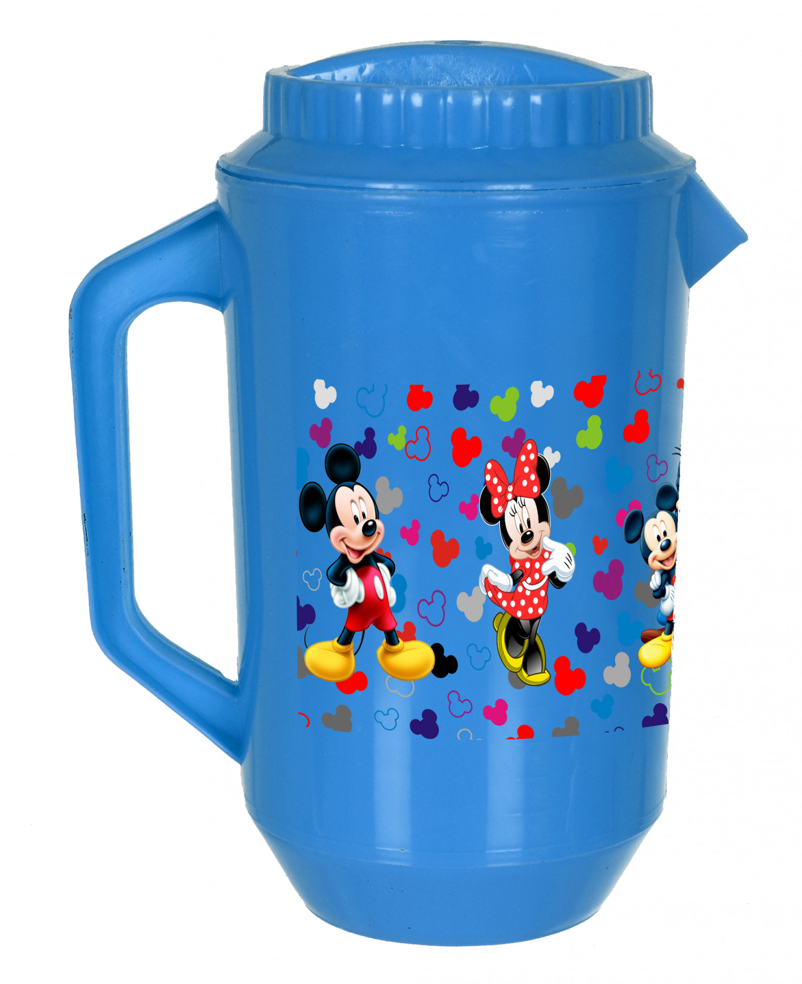 Kuber Industries Disney Team Mickey Print Unbreakable Multipurpose Plastic Water & Juice Jug With Lid,2 Ltr (Set Of 2, Cream & Blue)