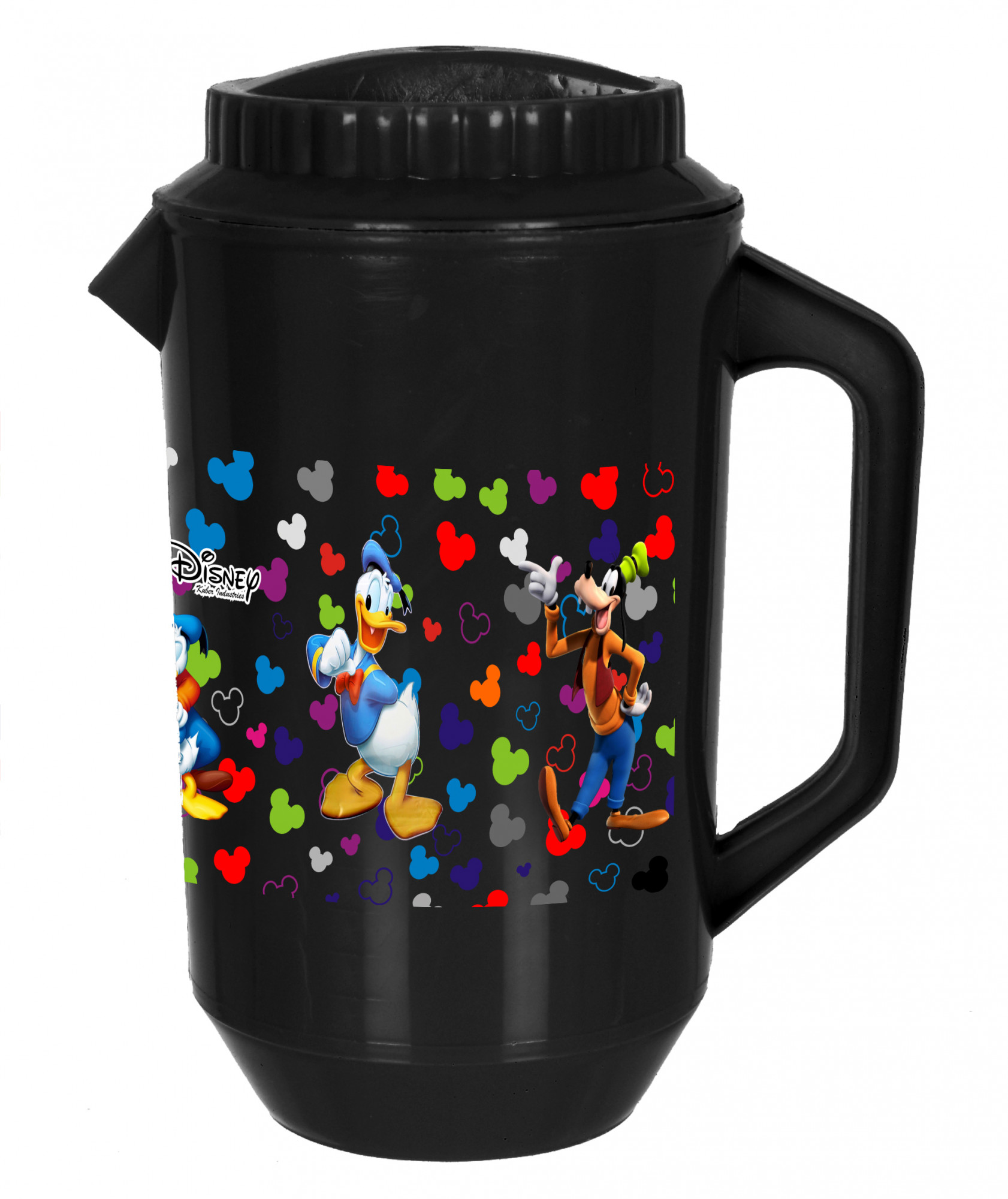Kuber Industries Disney Team Mickey Print Unbreakable Multipurpose Plastic Water & Juice Jug With Lid,2 Ltr (Set Of 2, Cream & Black)