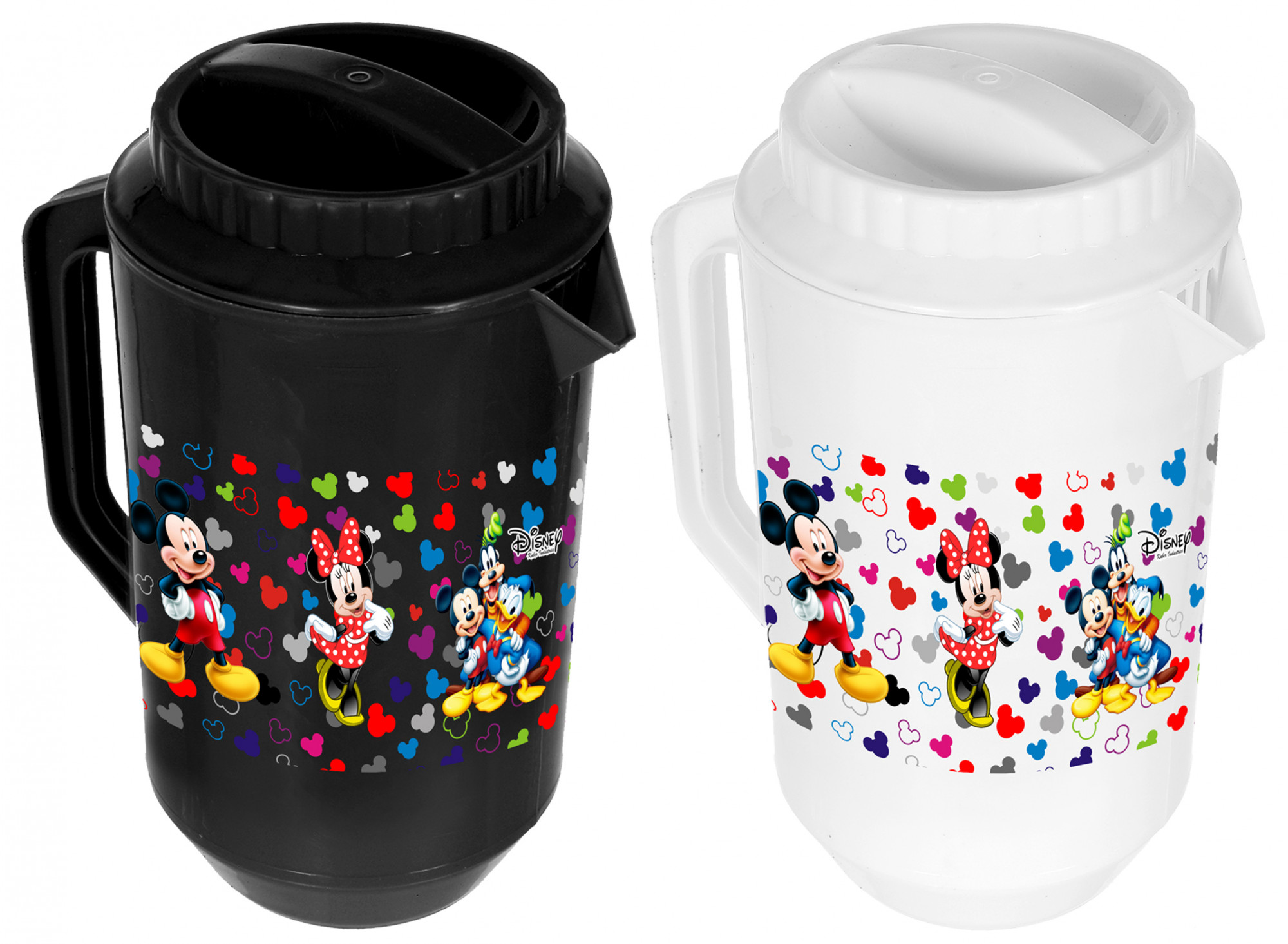 Kuber Industries Disney Team Mickey Print Unbreakable Multipurpose Plastic Water & Juice Jug With Lid,2 Ltr (Set Of 2, Black & White)