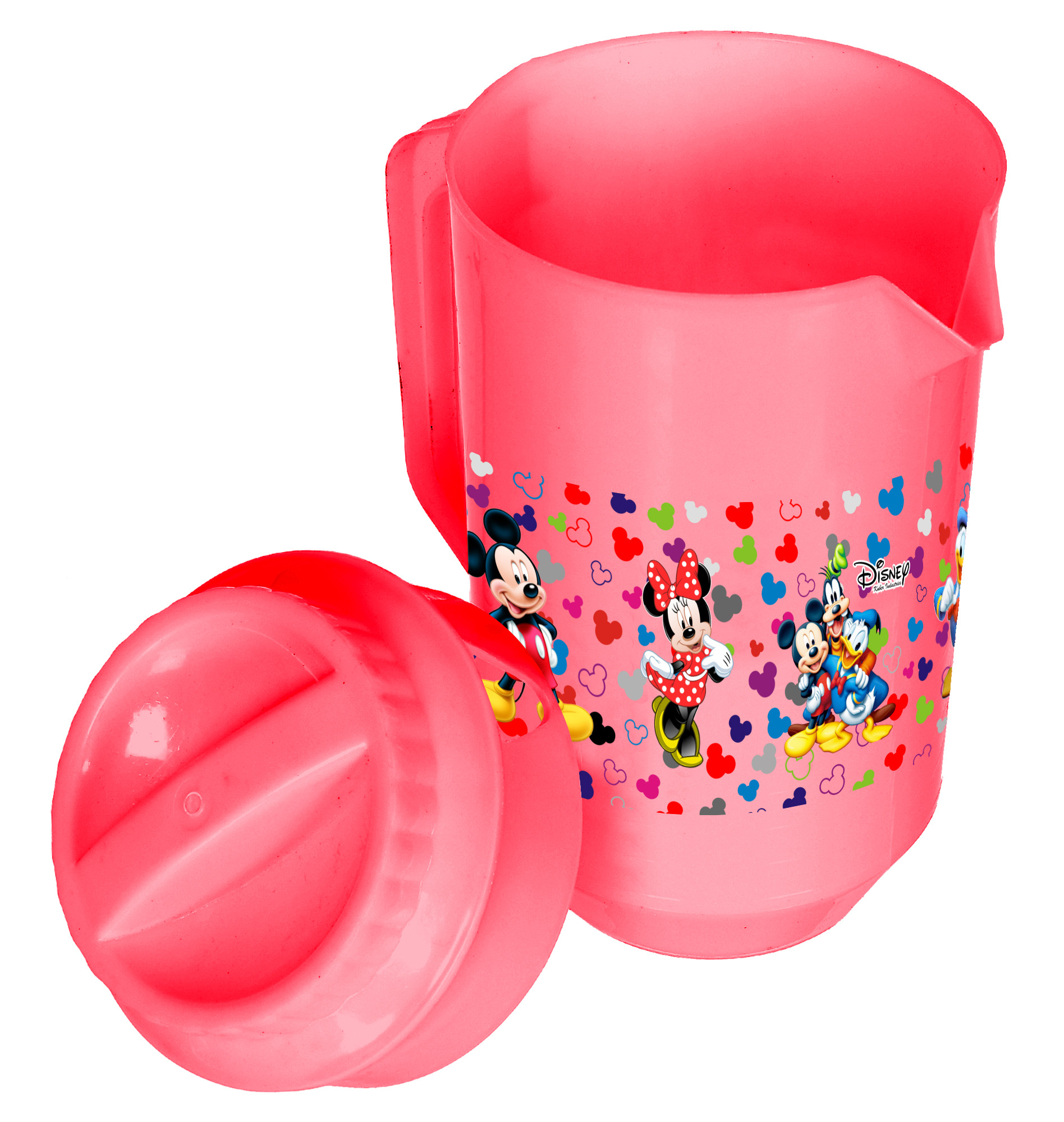 Kuber Industries Disney Team Mickey Print Unbreakable Multipurpose Plastic Water & Juice Jug With Lid,2 Ltr (Set of 3,Pink & Black & White)