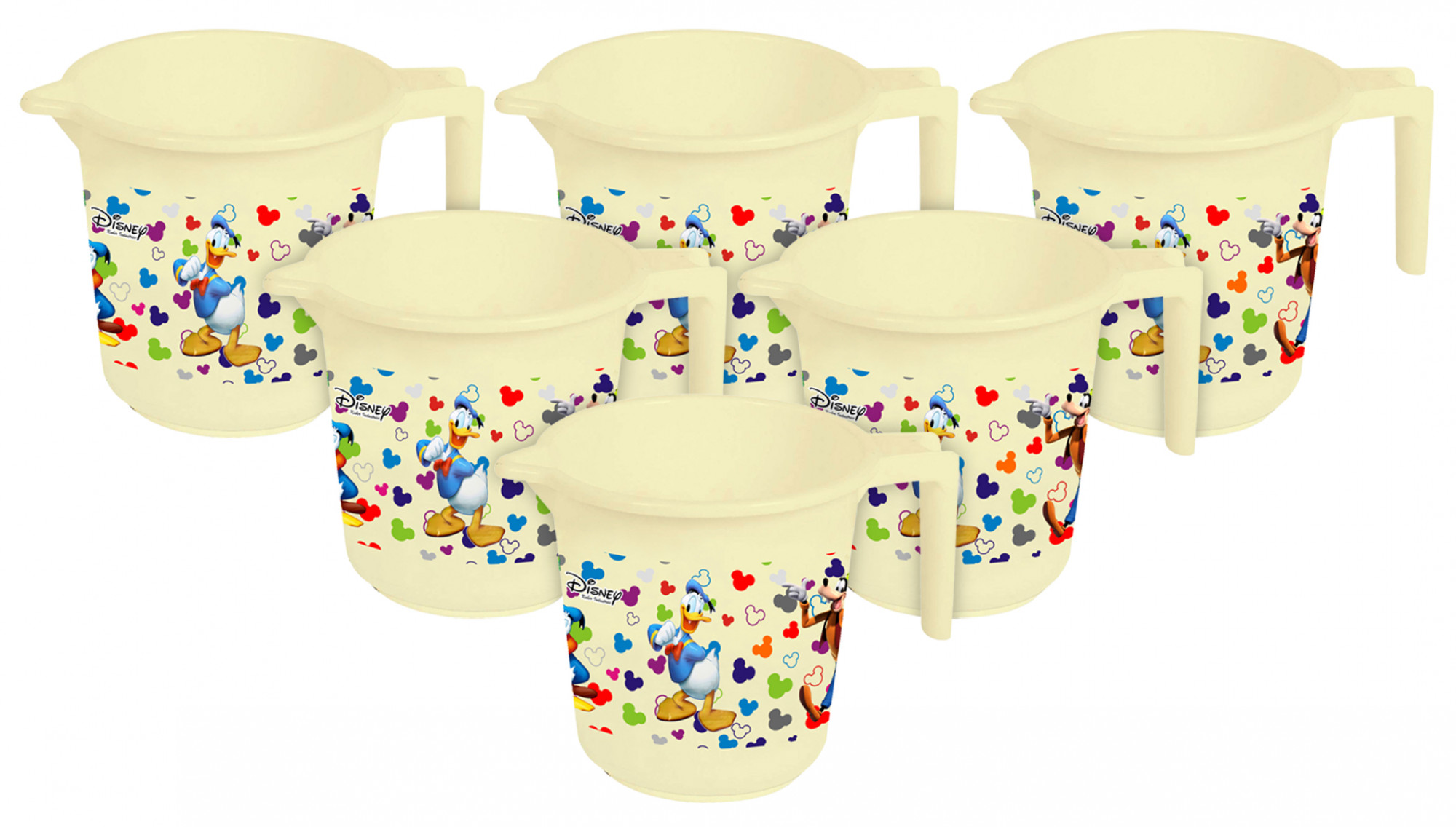 Kuber Industries Disney Team Mickey Print Unbreakable Strong Plastic Bathroom Mug,500 ML (Cream) -HS_35_KUBMART17099