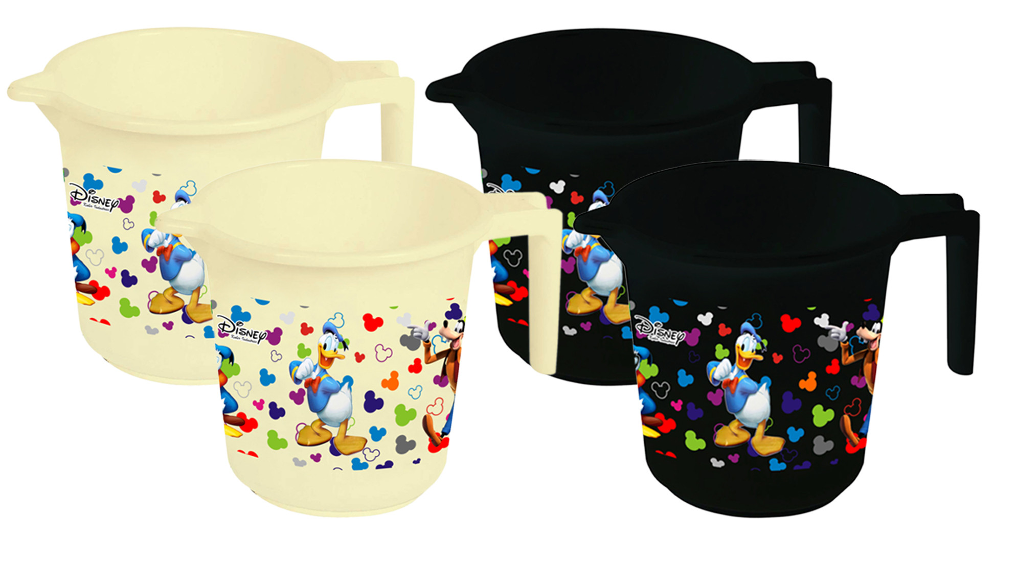 Kuber Industries Disney Team Mickey Print Unbreakable Strong Plastic Bathroom Mug,500 ML (Cream & Black) -HS_35_KUBMART17141