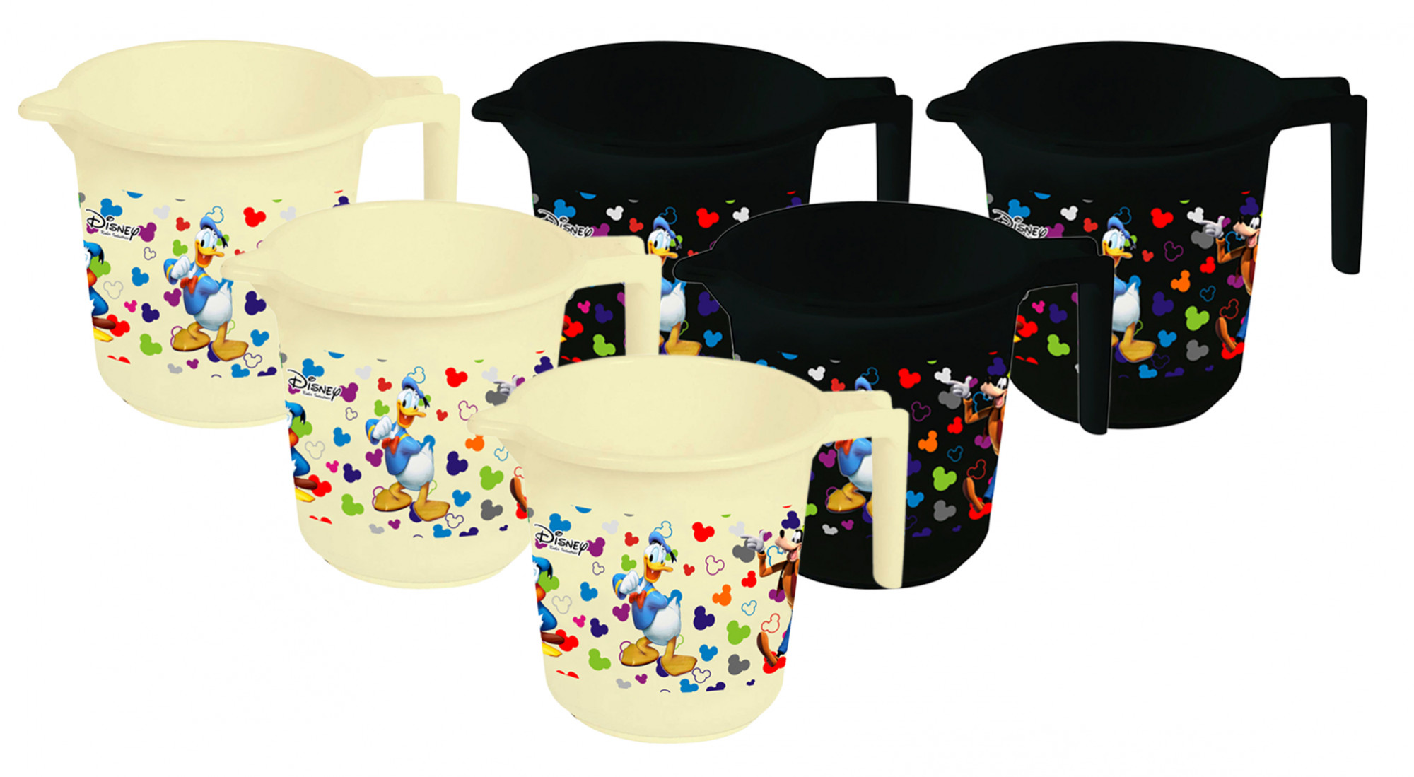 Kuber Industries Disney Team Mickey Print Unbreakable Strong Plastic Bathroom Mug,500 ML (Cream & Black) -HS_35_KUBMART17141