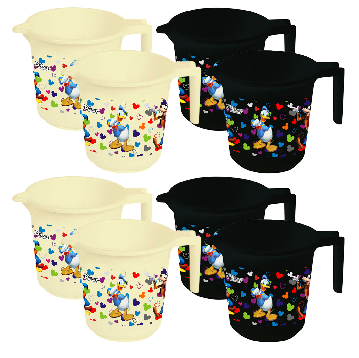 Kuber Industries Disney Team Mickey Print Unbreakable Strong Plastic Bathroom Mug,500 ML (Cream & Black) -HS_35_KUBMART17141
