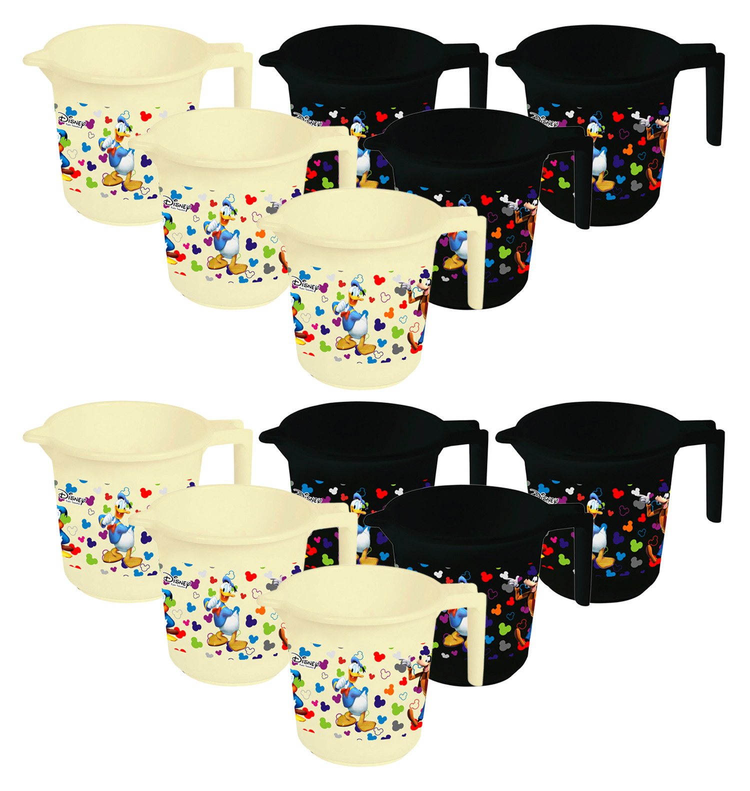 Kuber Industries Disney Team Mickey Print Unbreakable Strong Plastic Bathroom Mug,500 ML (Cream & Black) -HS_35_KUBMART17141