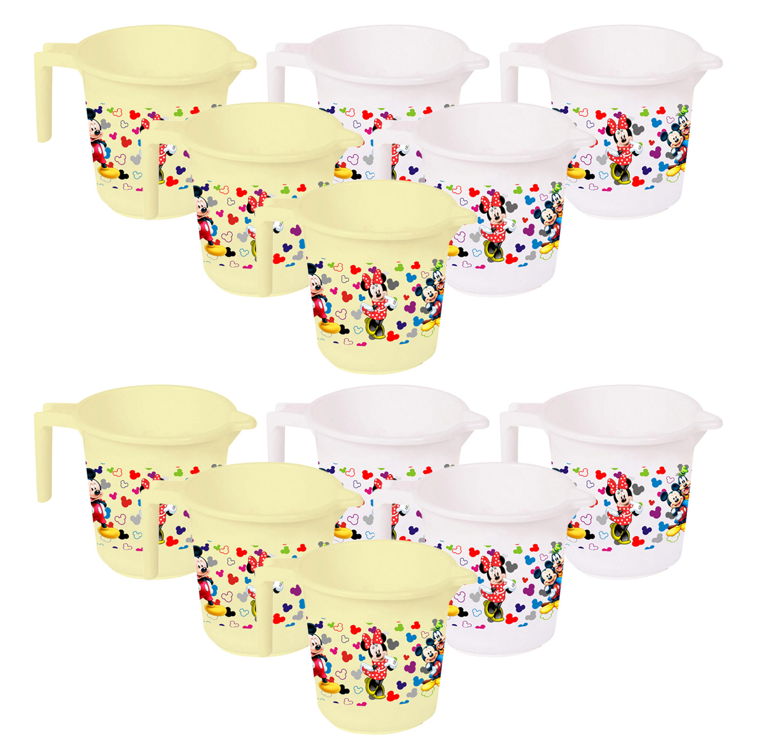 Kuber Industries Disney Team Mickey Print Unbreakable Strong Plastic Bathroom Mug,500 ML (Cream & White) -HS_35_KUBMART17143