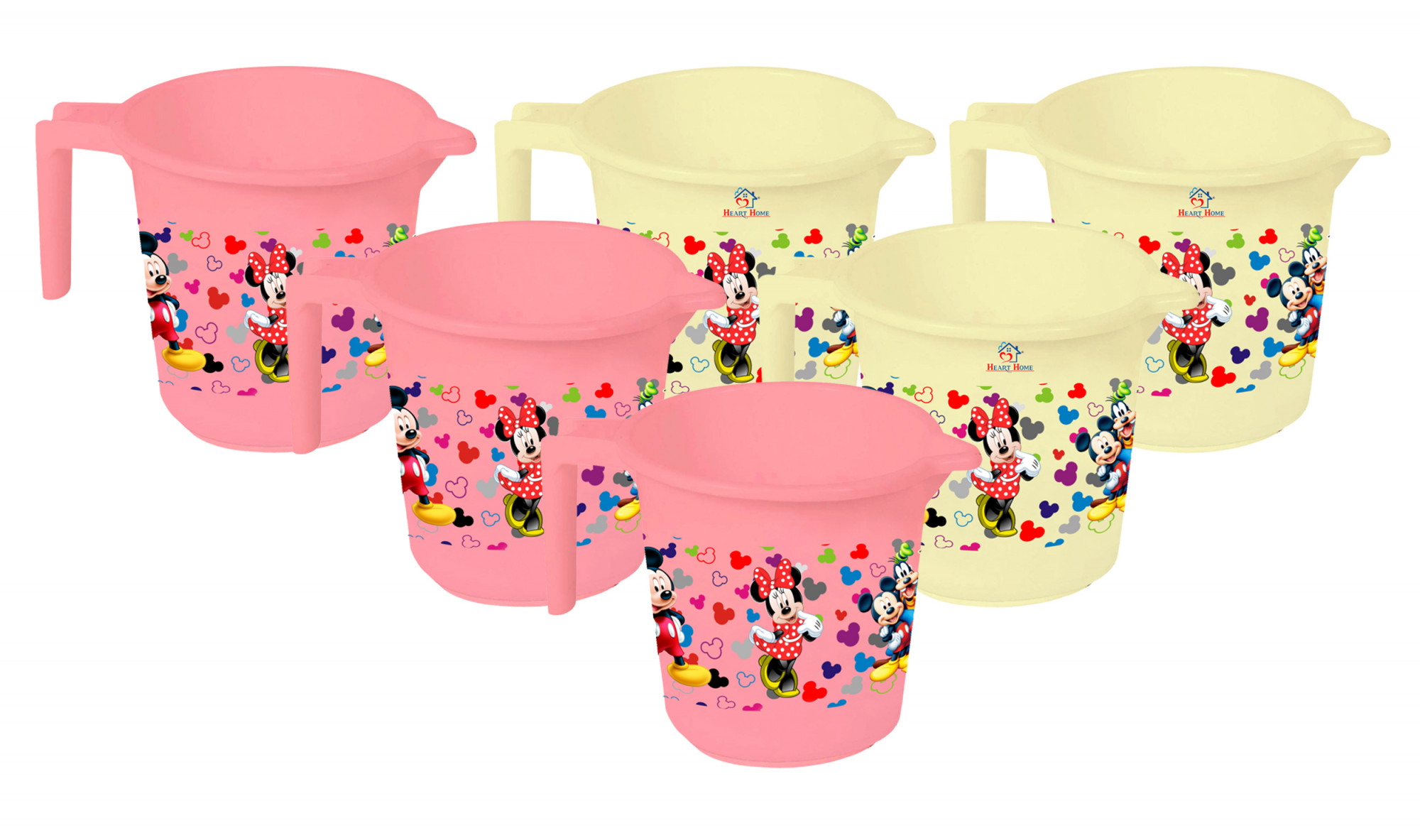 Kuber Industries Disney Team Mickey Print Unbreakable Strong Plastic Bathroom Mug,500 ML (Pink & Cream) -HS_35_KUBMART17131
