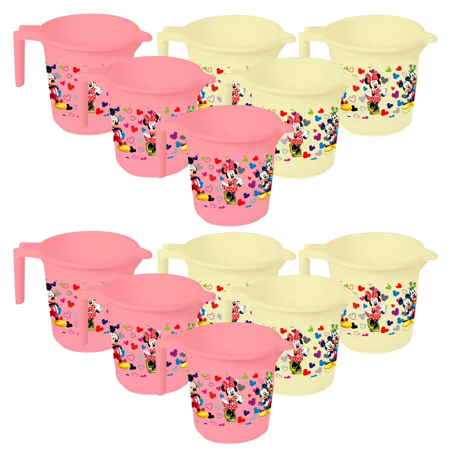 Kuber Industries Disney Team Mickey Print Unbreakable Strong Plastic Bathroom Mug,500 ML (Pink & Cream) -HS_35_KUBMART17131