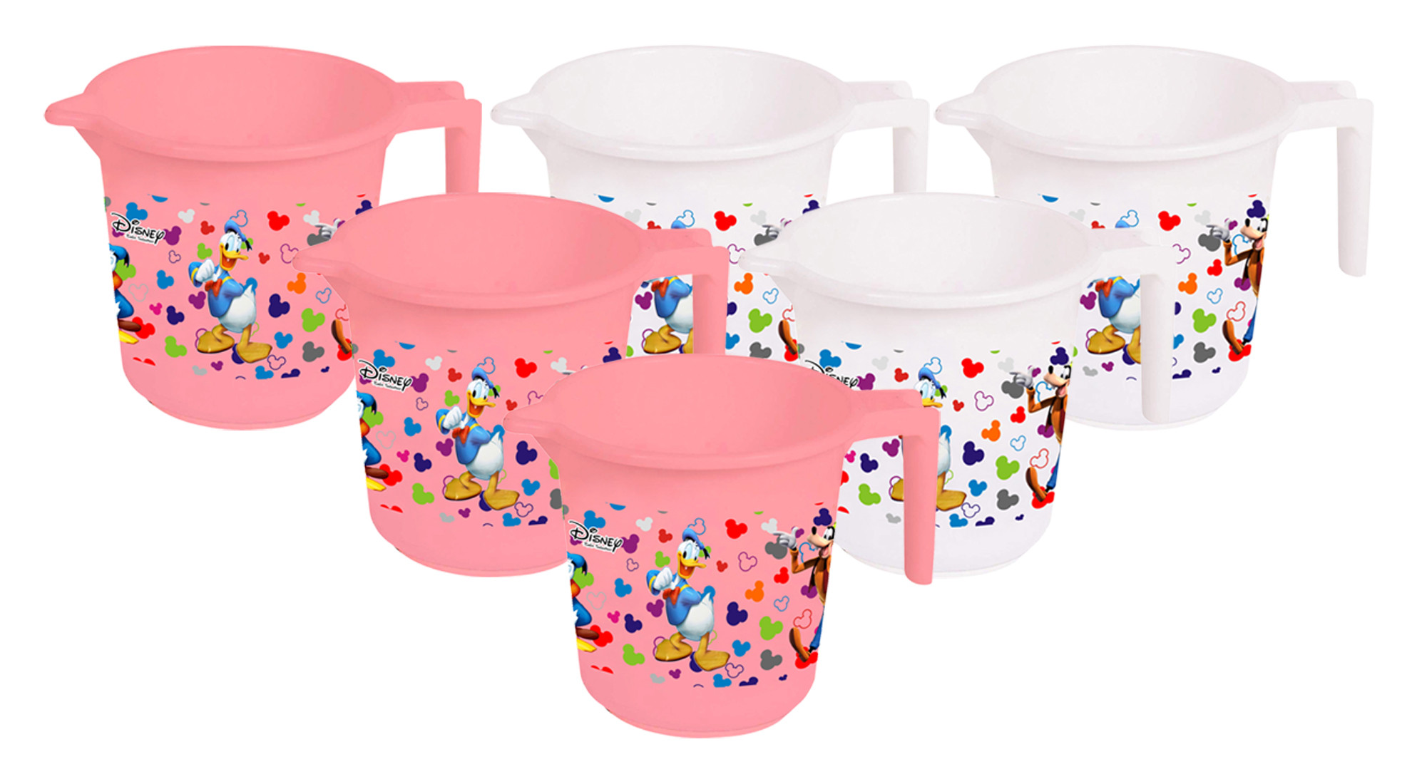 Kuber Industries Disney Team Mickey Print Unbreakable Strong Plastic Bathroom Mug,500 ML (Pink & White) -HS_35_KUBMART17137