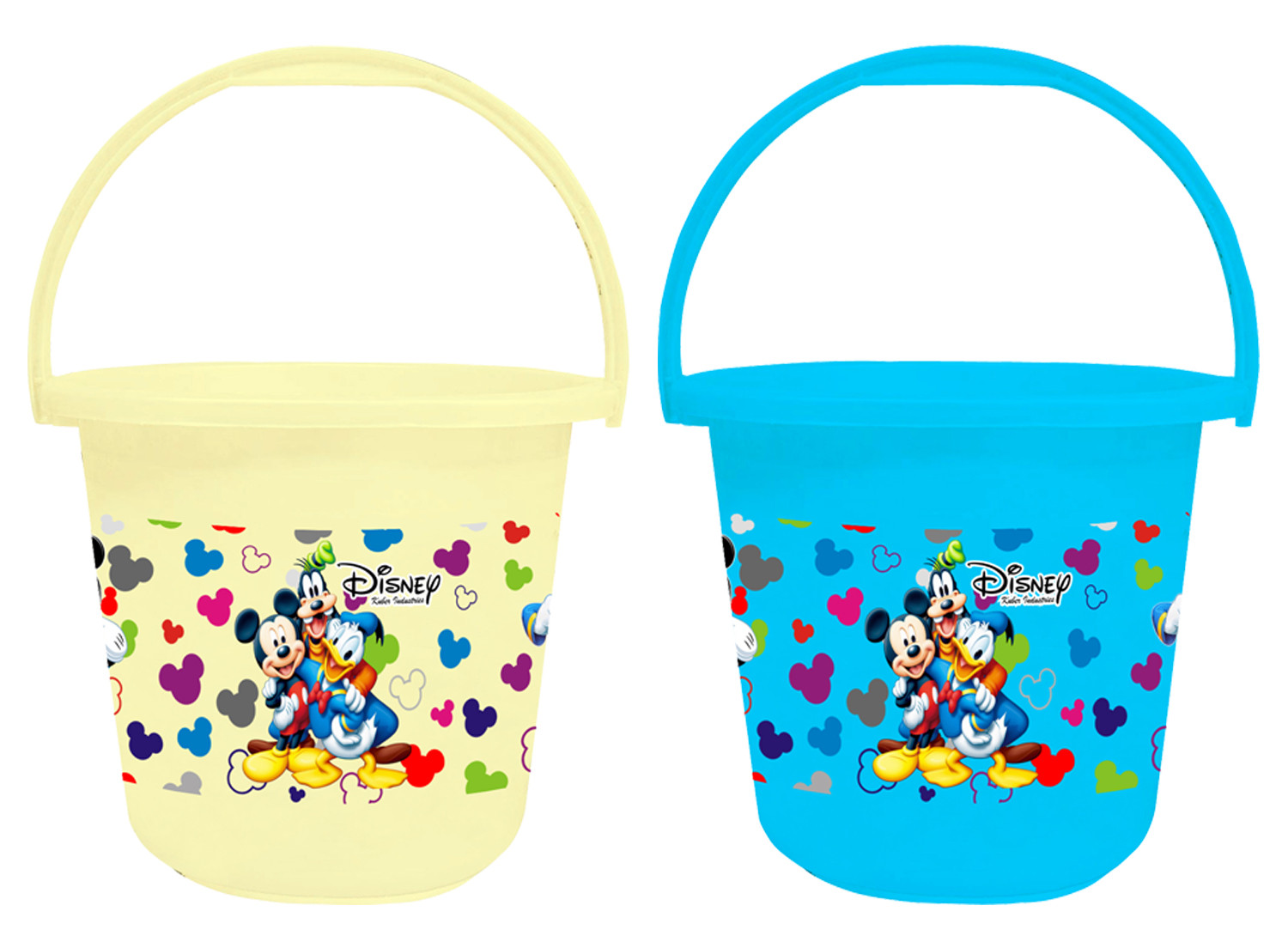 Kuber Industries Disney Team Mickey Print Unbreakable Virgin Plastic Strong Bathroom Bucket ,16 LTR (Cream & Blue)-Pack of 2 -HS_35_KUBMART17415