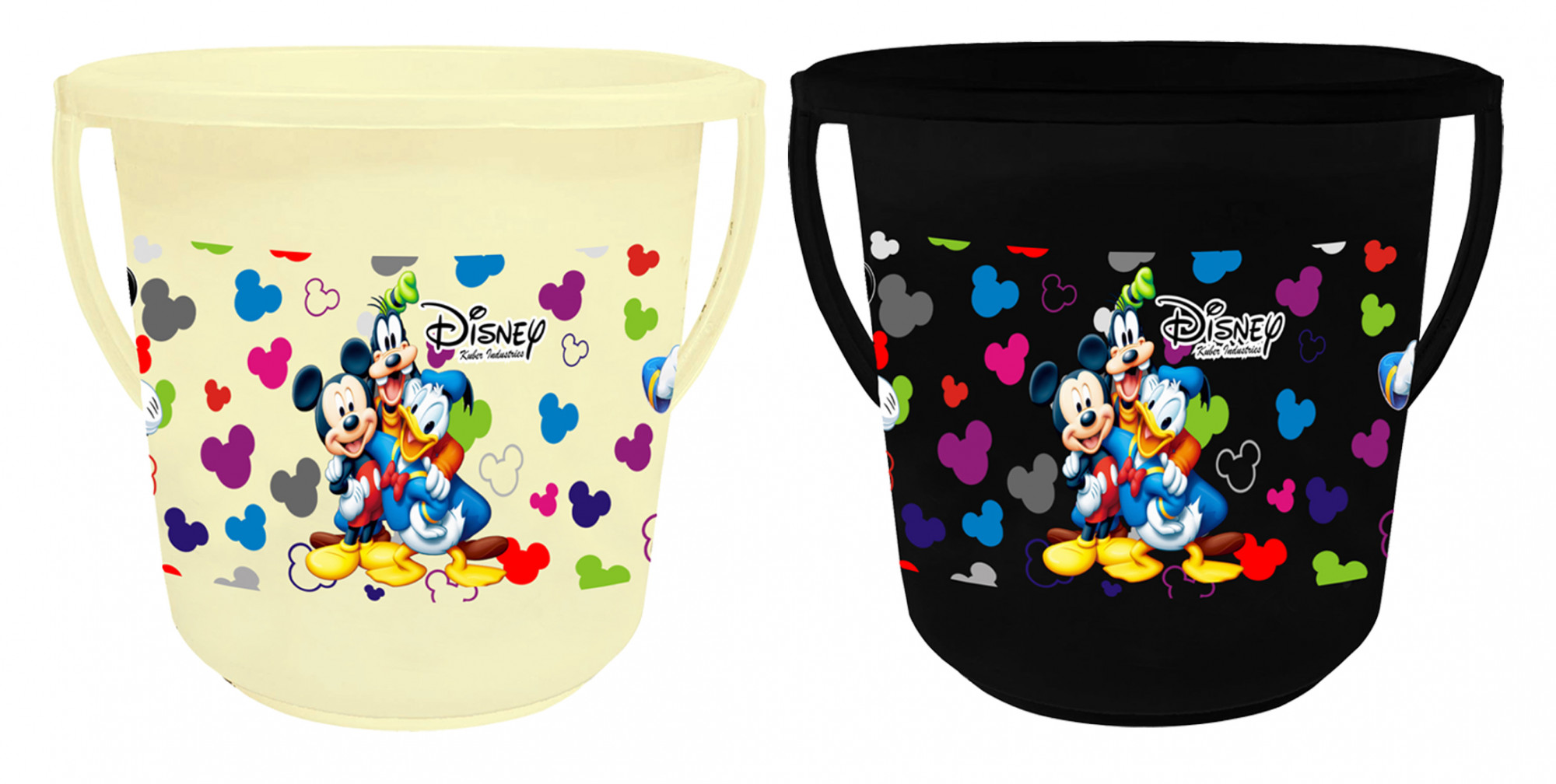 Kuber Industries Disney Team Mickey Print Unbreakable Virgin Plastic Strong Bathroom Bucket ,16 LTR (Cream & Black)-Pack of 2 -HS_35_KUBMART17417