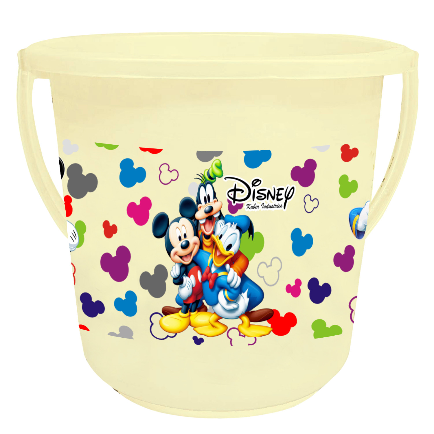 Kuber Industries Disney Team Mickey Print Unbreakable Virgin Plastic Strong Bathroom Bucket ,16 LTR (Cream & Black)-Pack of 2 -HS_35_KUBMART17417
