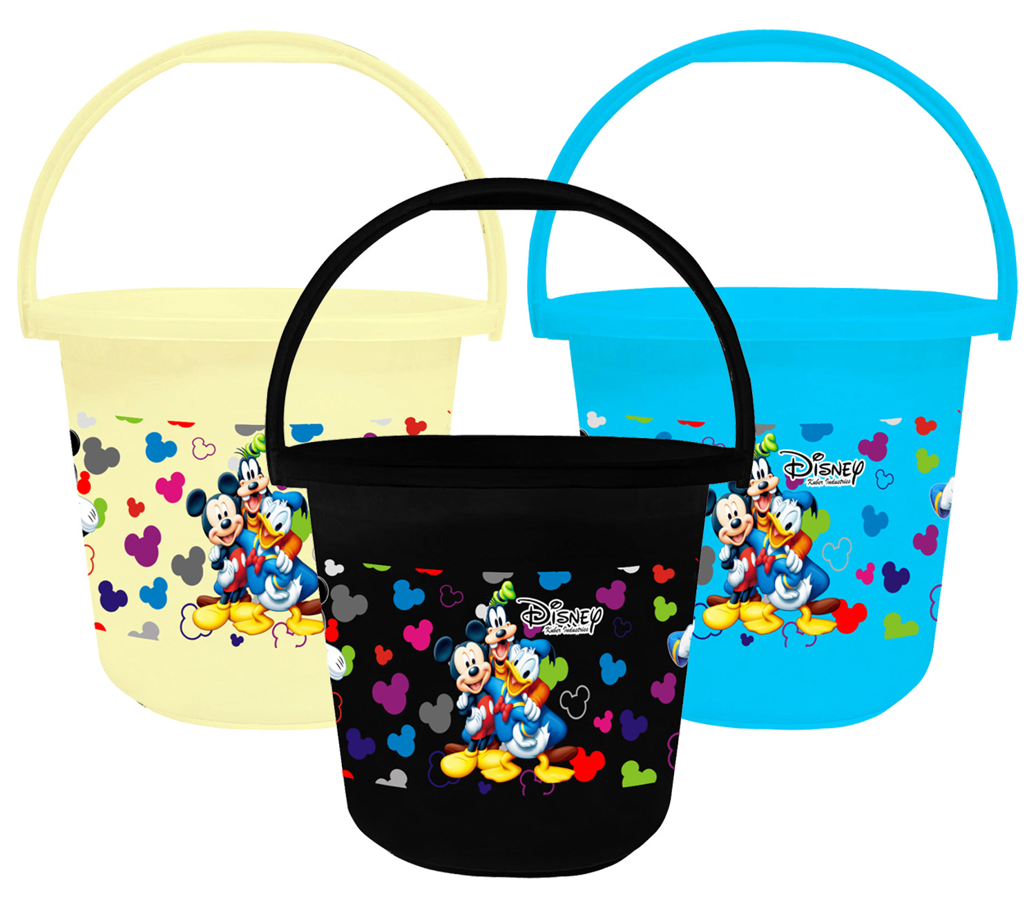 Kuber Industries Disney Team Mickey Print Unbreakable Virgin Plastic Strong Bathroom Bucket ,16 LTR (Cream & Blue & Black)-Pack of 3 -HS_35_KUBMART17433