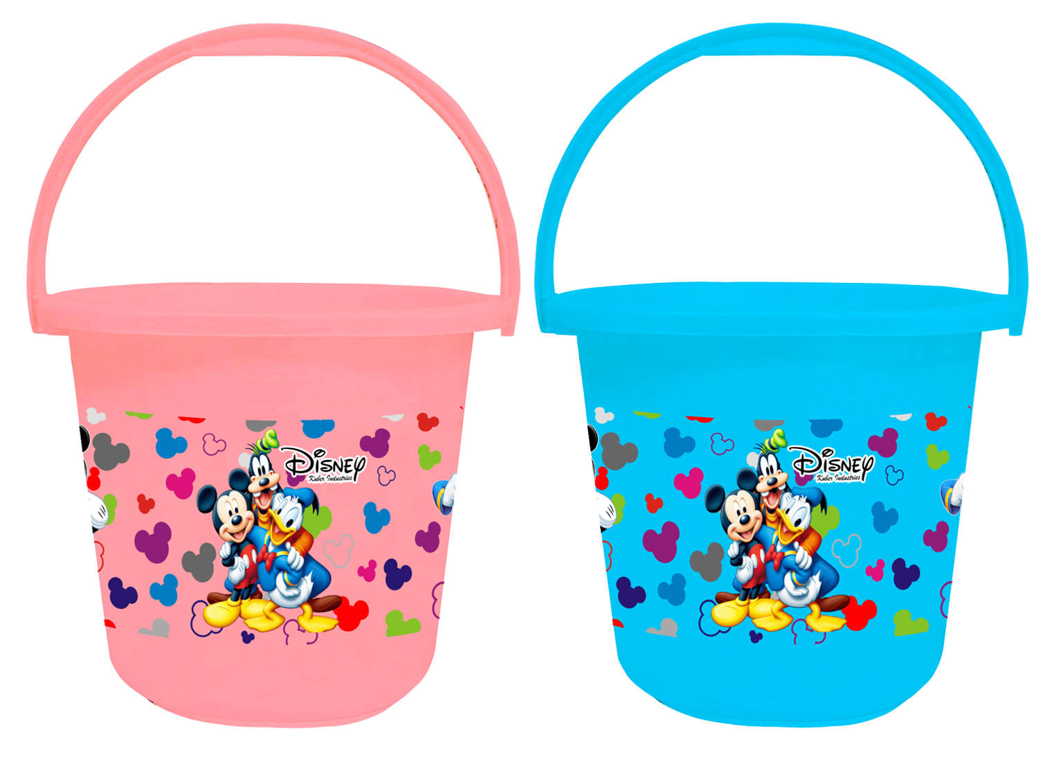 Kuber Industries Disney Team Mickey Print Unbreakable Virgin Plastic Strong Bathroom Bucket ,16 LTR (Pink & Blue)-Pack of 2 -HS_35_KUBMART17409