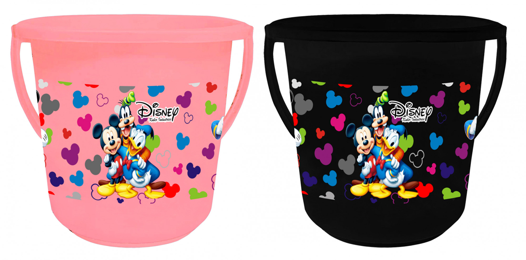 Kuber Industries Disney Team Mickey Print Unbreakable Virgin Plastic Strong Bathroom Bucket ,16 LTR (Pink & Black)-Pack of 2 -HS_35_KUBMART17411